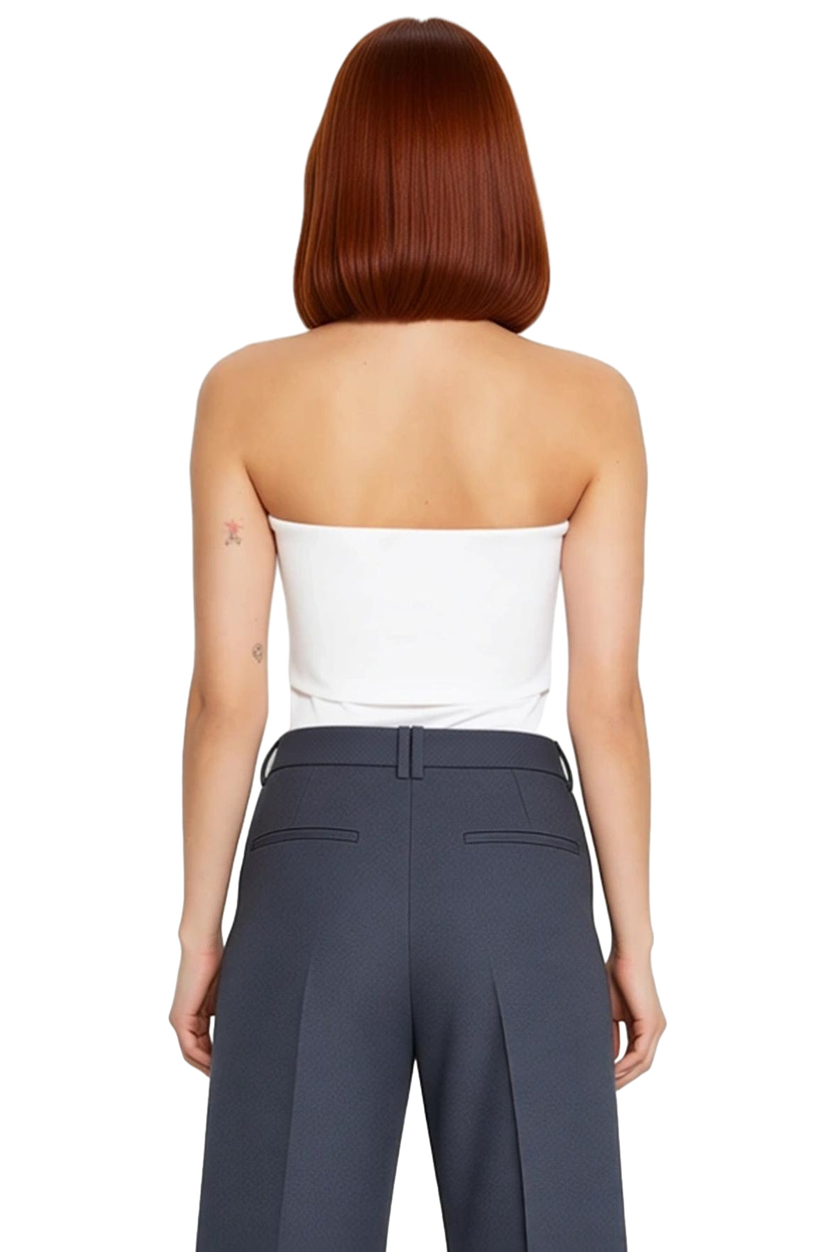 Straplez Yandan Fermuarlı Krep Örme Bluz Modern Stil Trend Tasarım Yüksek Kalite