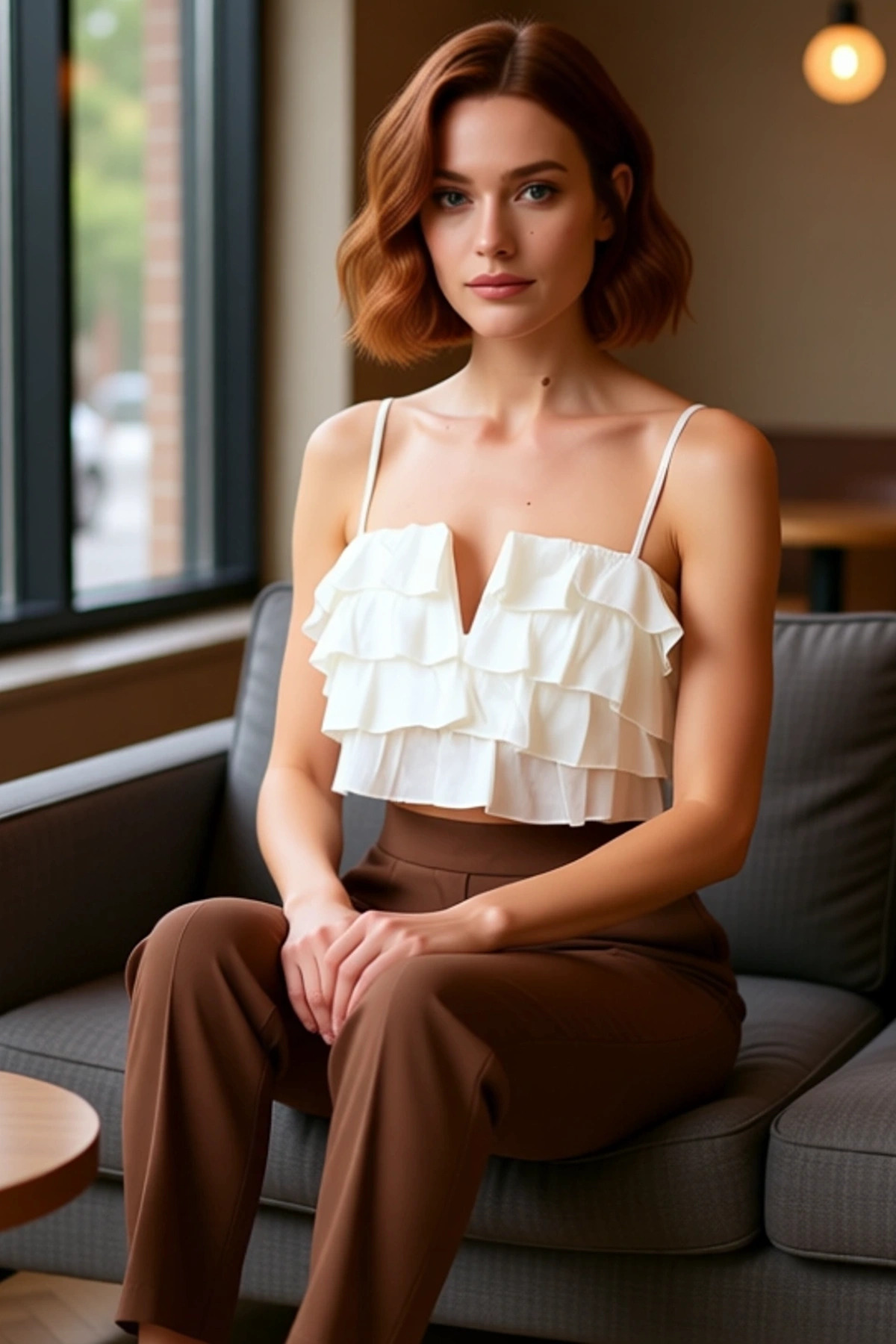Yazlık Crop Bluz Katlı Fırfır Detay Pamuklu Dokuma Kumaş Plaj ve Günlük Stil Rahat Kullanım