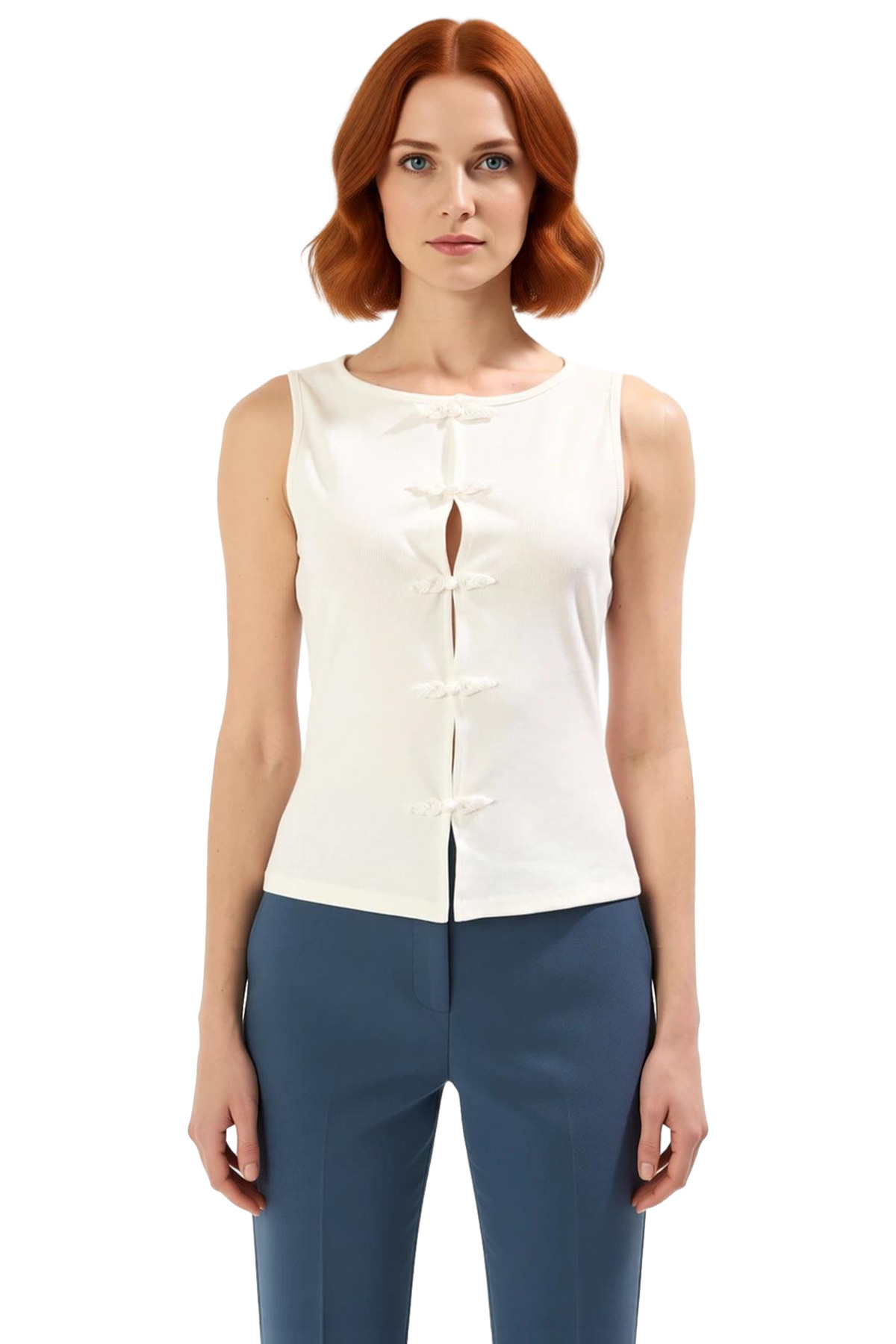 Bisiklet Yaka Fitilli Kaşkorse Bluz Pamuklu Yazlık Günlük Profesyonel Görünüm Modern Stil