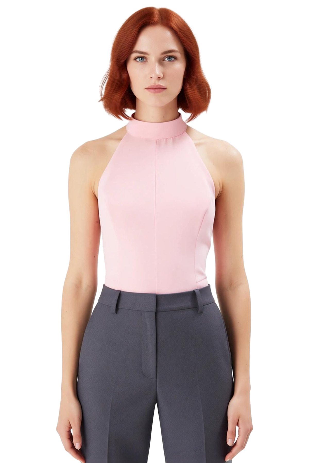 Şık Fitted Dokuma Bluz Halter Yaka Kolsuz Yazlık Yüksek Kalite Kaliteli İşçilik