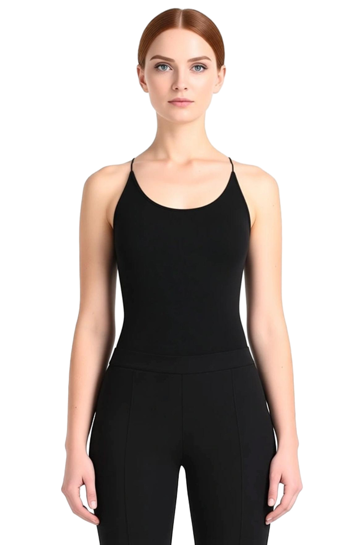 Fitted Vücuda Oturan Kolsuz Bluz Esnek Örme Havuz Yaka Günlük Modern Stil Rahat Kullanım