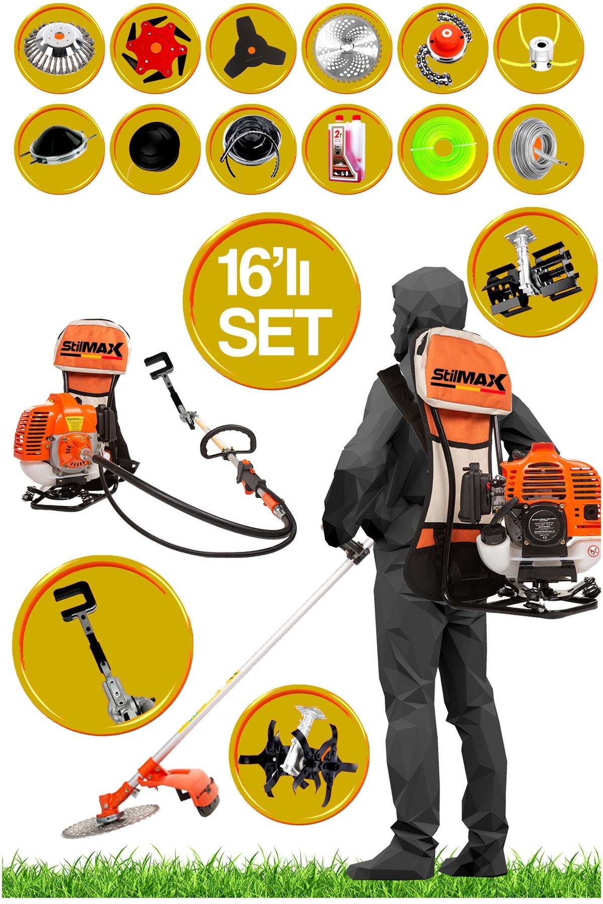 stilmax Lüx 16 Parça Turbo Benzinli Sırt Tırpan Ot Çim Çalı Biçme