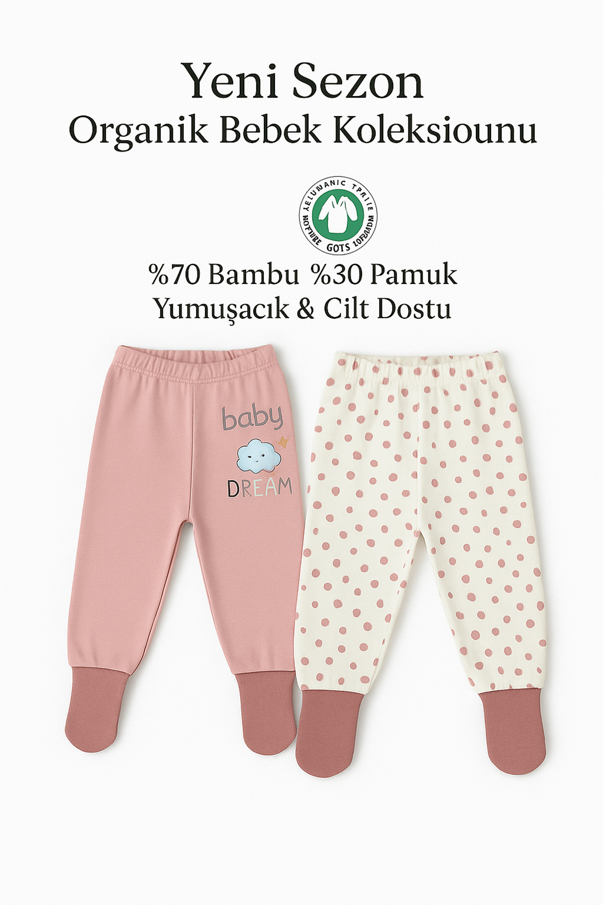 Melekpare Bebek&Çocuk Organik Patikli Pantolon Kendinden Çoraplı Alt Pijama Mevsimlik Pamuk 2'li Set fotoğrafı 2 (önizleme)