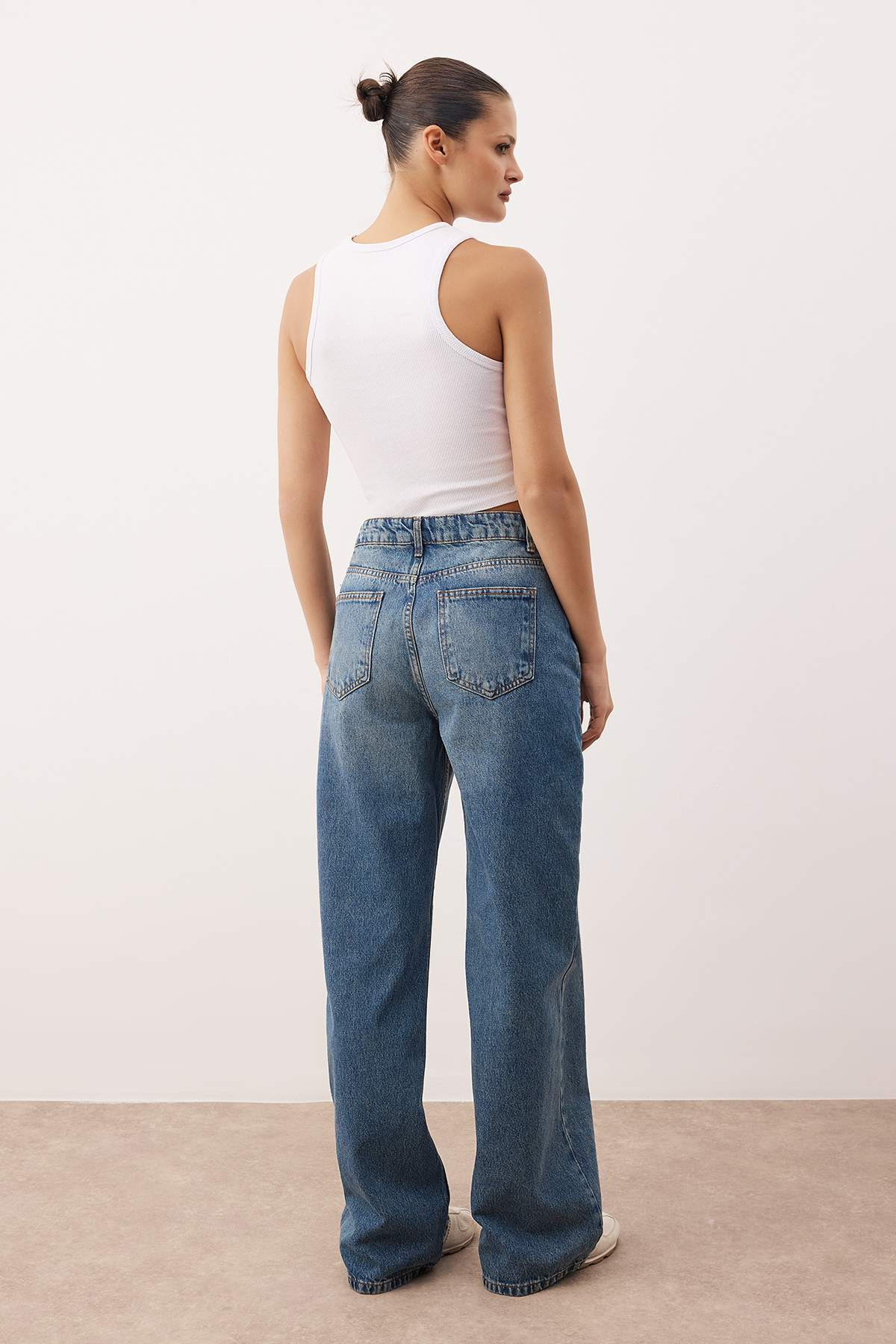 Trendyolmilla  Mavi*001 Yüksek Bel Wide Leg Jeans TWOAW23JE00345 - Görsel 4