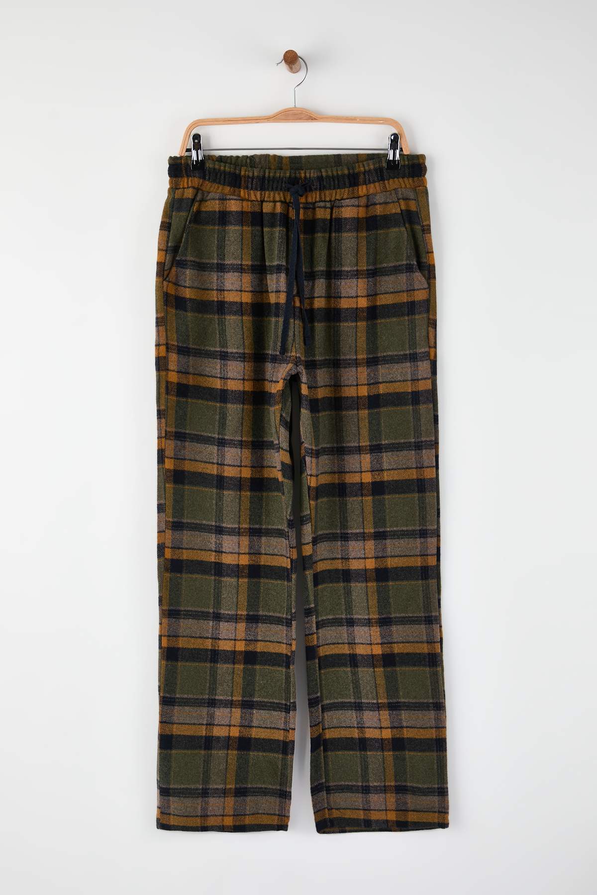 Trendyolmilla Man Haki Geniş Kalıp Ekose / Kareli Dokuma Pijama Altı TMNAW24PJ00019