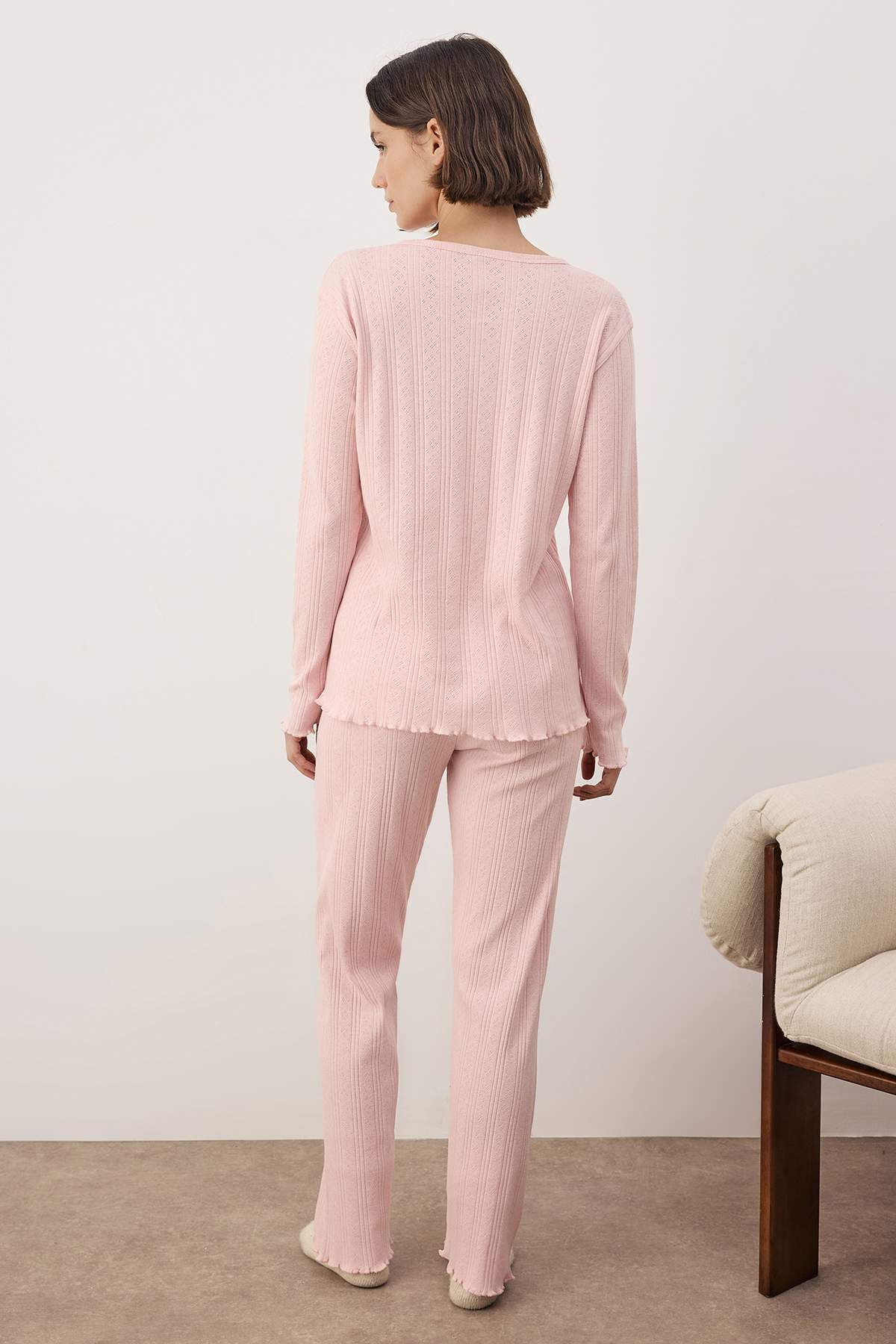 Trendyol Collection Pink Cardigan Pointel/ Corded Fabric Baby Overlock Knitted Pajama Set Thmaw26Pt00219