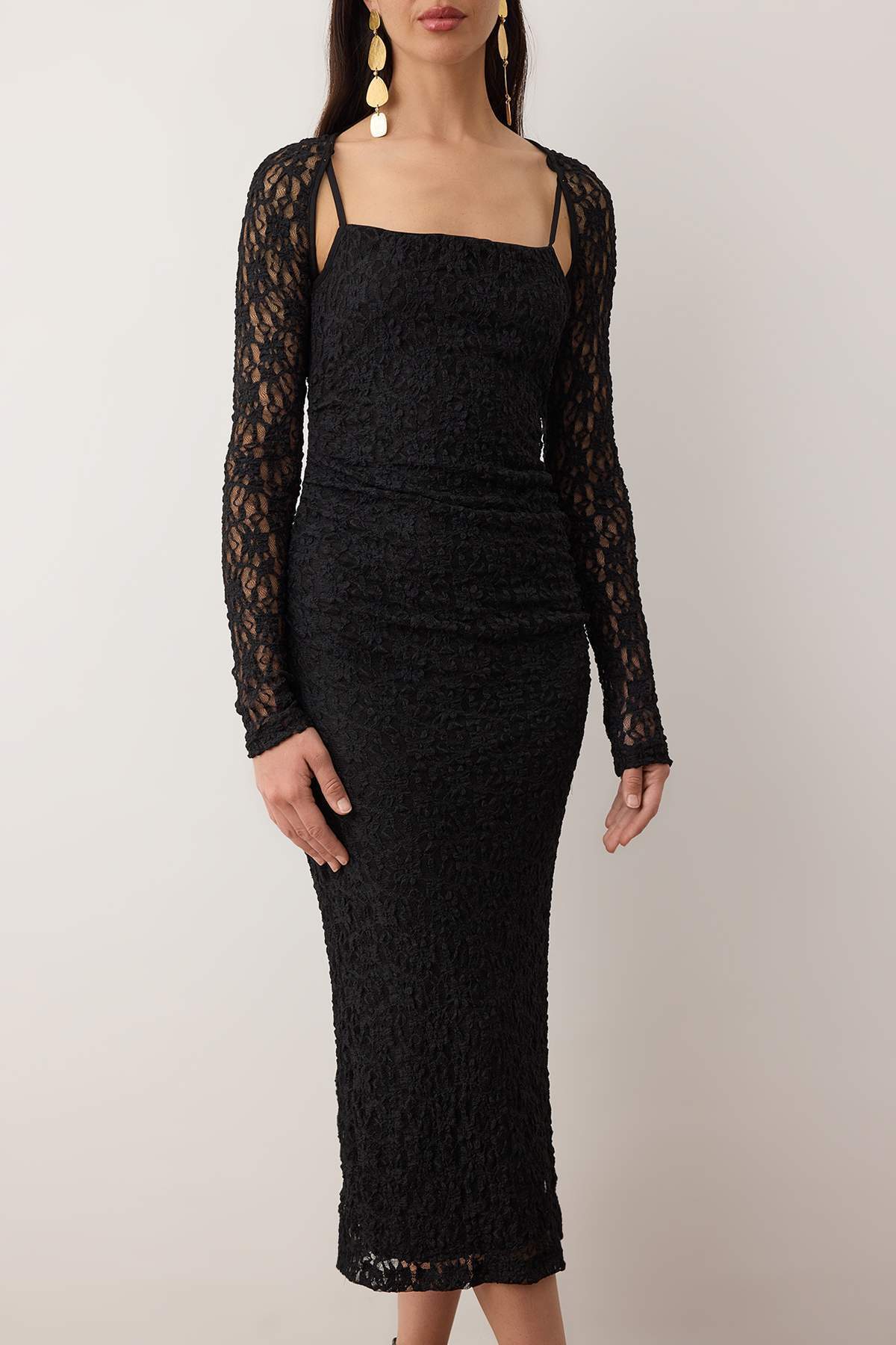 Trendyolmilla  Siyah Dantel Midi Astarlı Şık/Gece Elbisesi TPRAW26EL00078 - Görsel 3