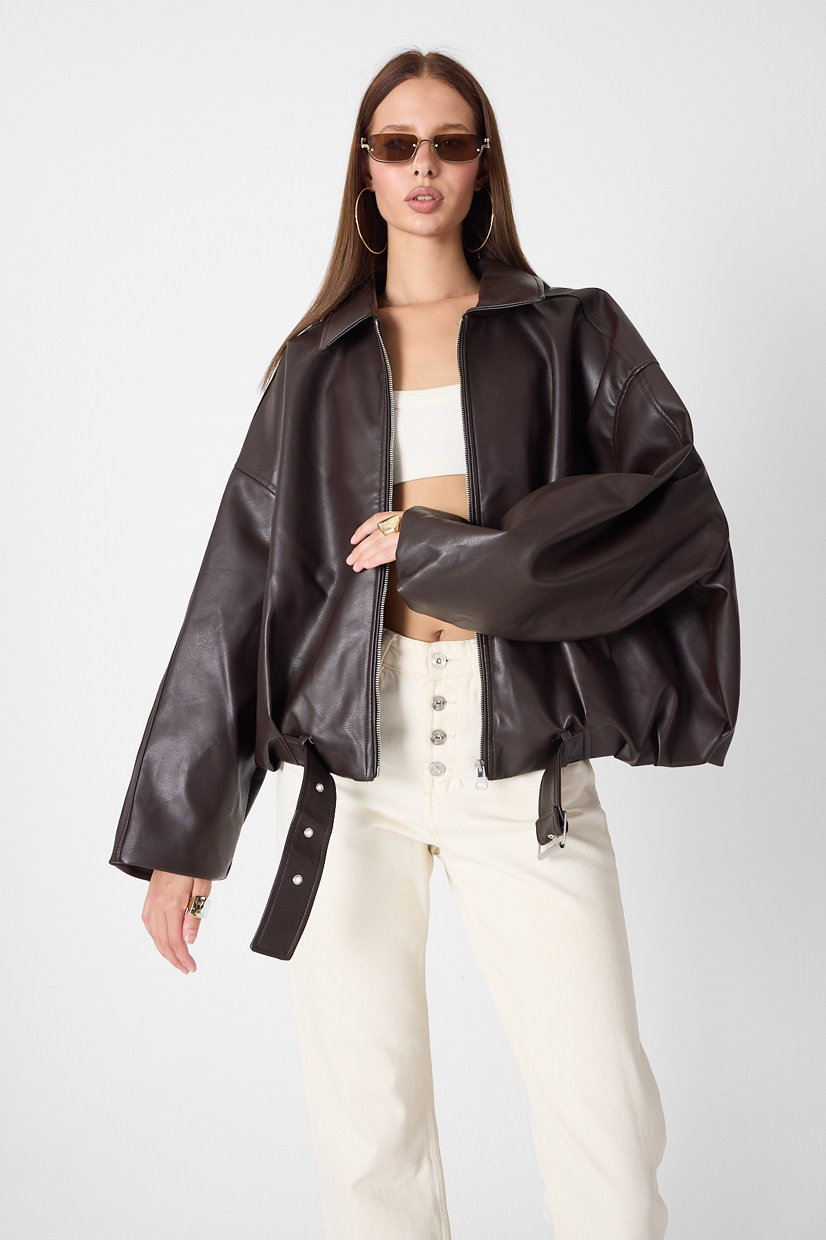 MANMARK  Kadın Oversize Tokalı Kemerli Deri Ceket –Rahat Kalıp,Günlük Dış Giyim| Yeni Sezon Trend Kadın Ceket - Görsel 4