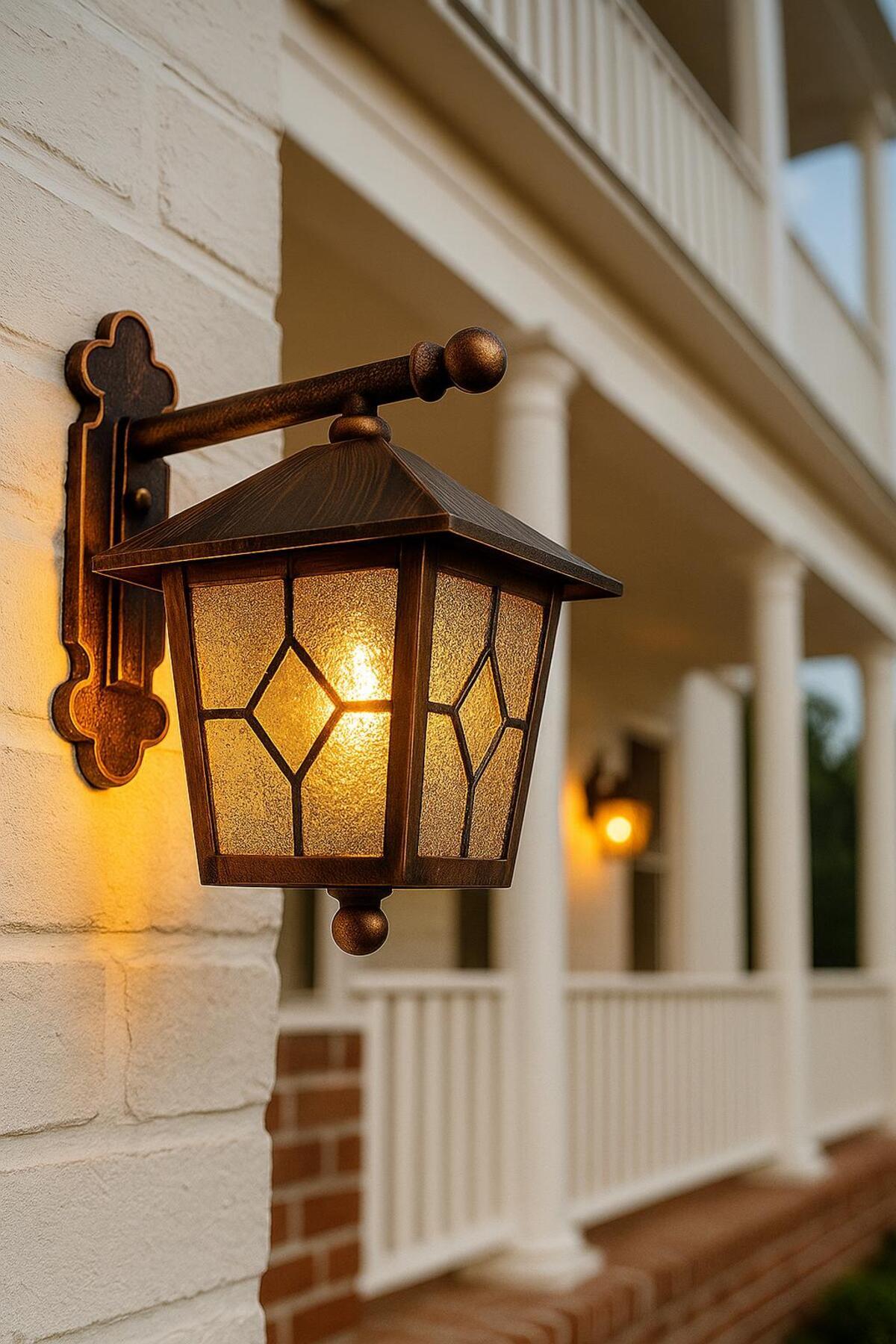 232LAMP YUVA Bakır Hareli Eskitme Bahçe Duvar Fener Veranda Kamelya Teras Balkon Kapı İç Dış Mekan Aplik
