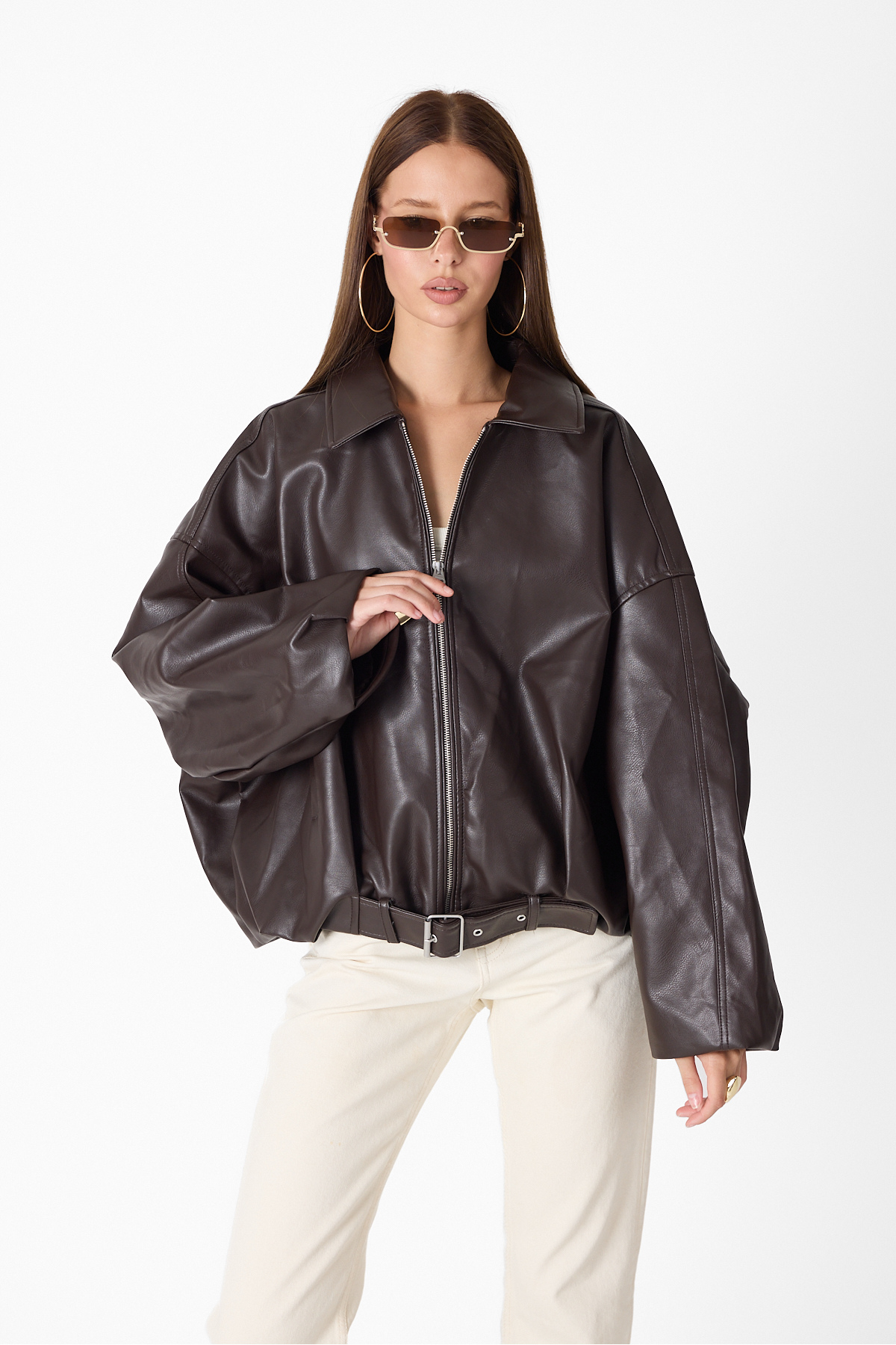 MANMARK  Kadın Oversize Tokalı Kemerli Deri Ceket –Rahat Kalıp,Günlük Dış Giyim| Yeni Sezon Trend Kadın Ceket - Görsel 7