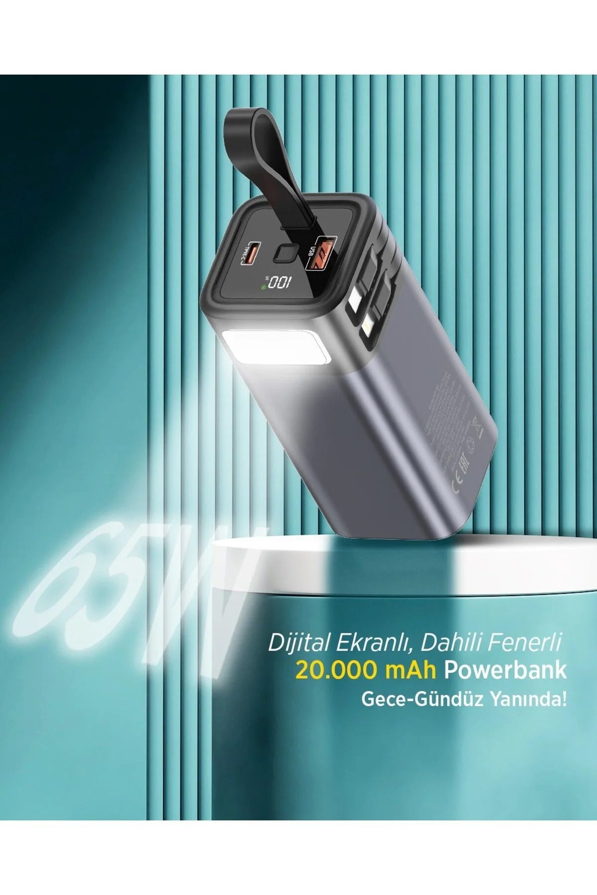 Kensa 20.000 mAh 65 Watt LED Işıklı Powerbank | Type-C + USB Çıkışlı | Yüksek Kapasiteli Şarj Cihazı