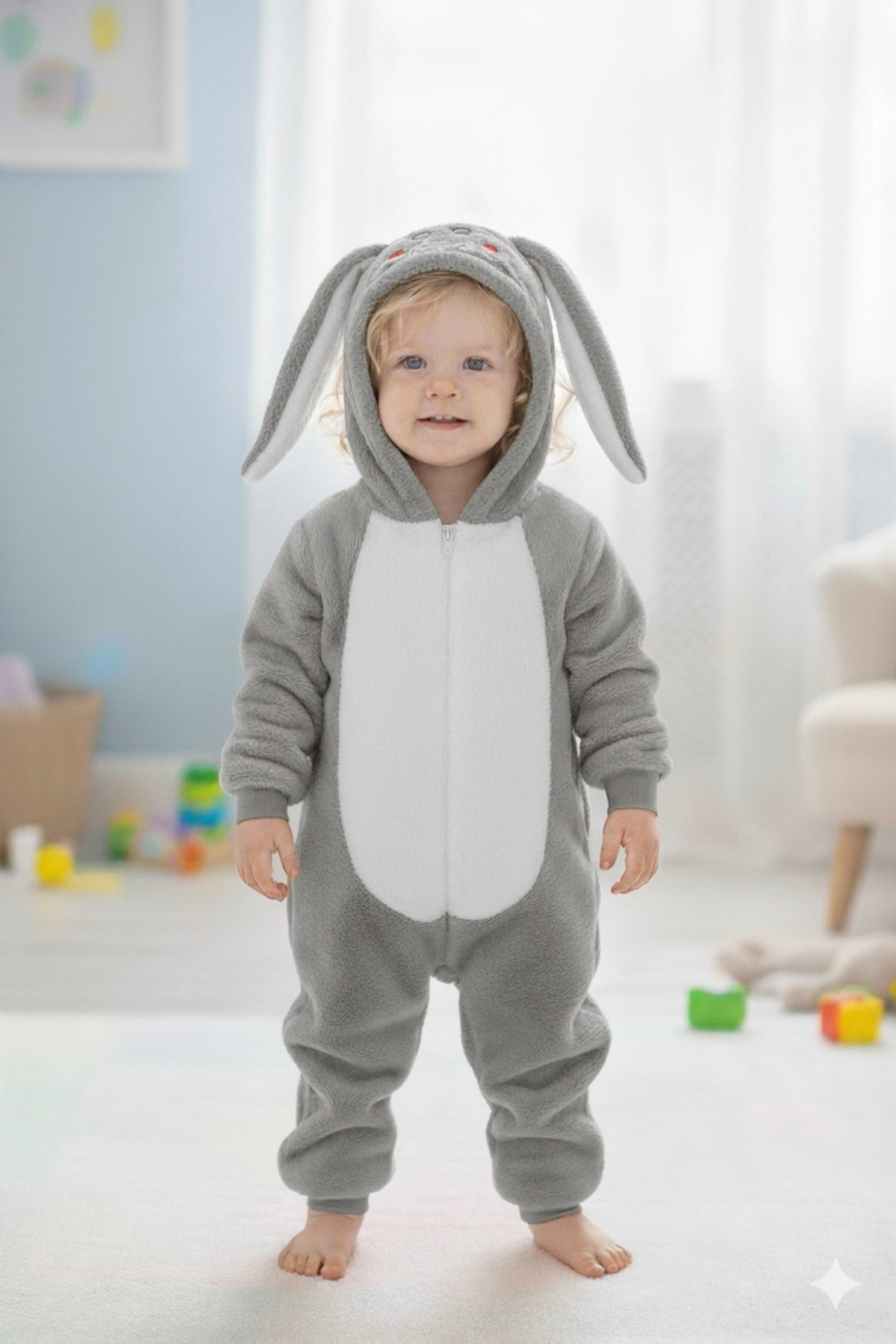 VaVbaby Welsoft Unisex Fermuarlı Peluş Kışlık Bebek Uyku Tulumu Çocuk Tulumu ve Kostümü Tavşan fotoğrafı 7 (önizleme)