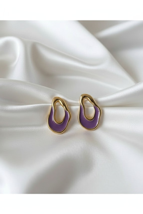 HARİNA Asimetrik Mor Mineli Altın Renk Küpe