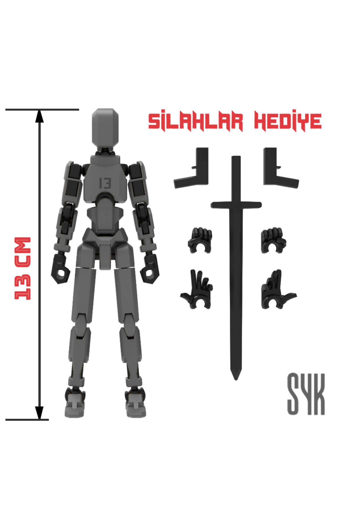 SYK Design Robot 13 Dummy Koyu Gri Siyah Tüm Eklemleri Hareketli
