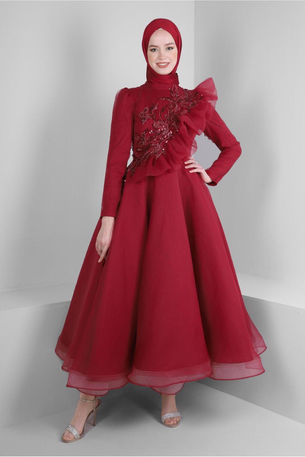 آلوینا لباس شب پولک دوزی شده با چین و جزئیات 50373