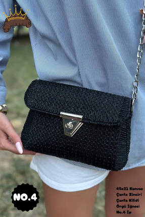 thekam Belek - Simli Siyah Çanta Örgü Kiti 45x21 (ÇANTA ZİNCİRİ, KANVAS, SİML...