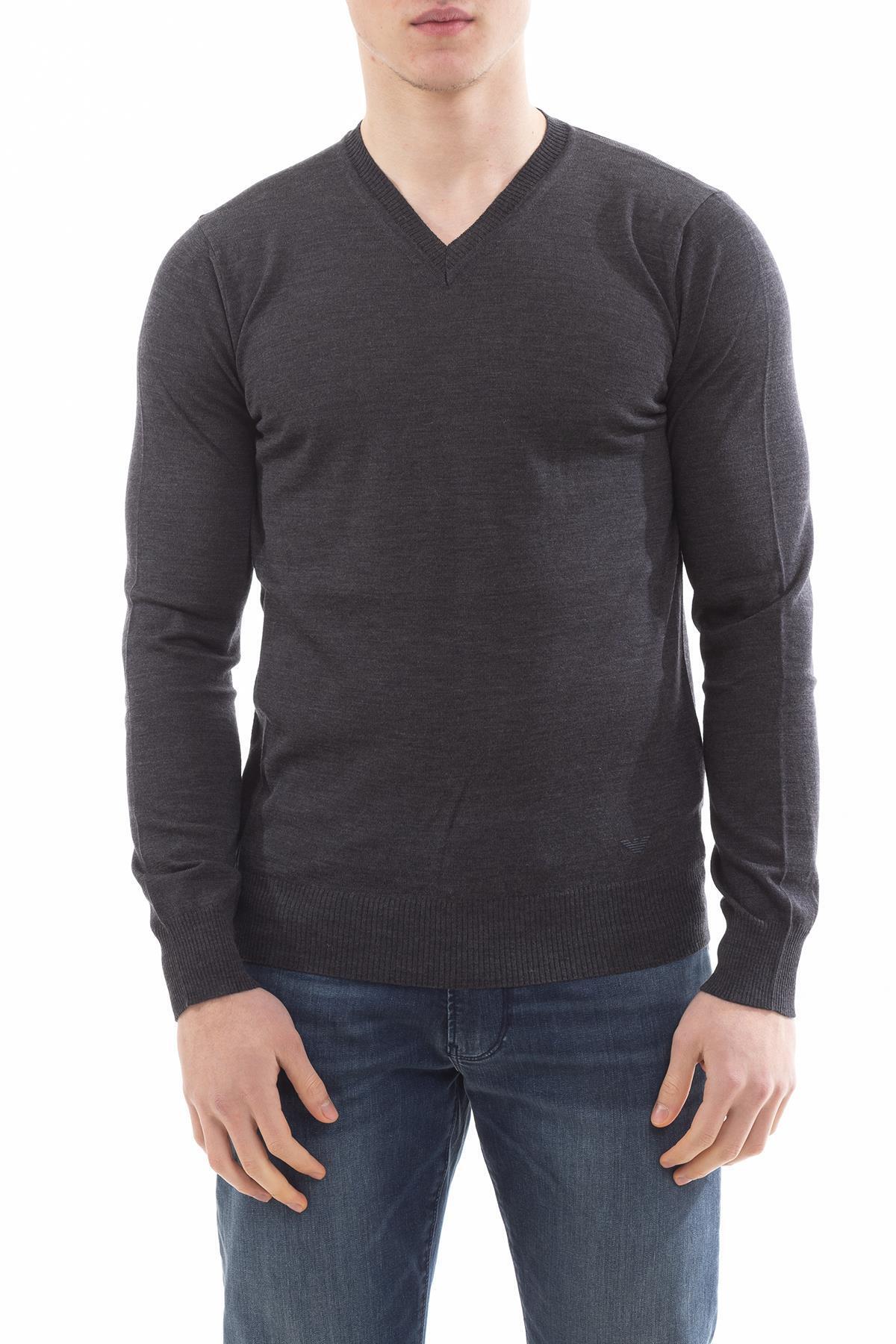 امپوریو آرمانی لباس بافتنی مردانه پشمی خاکستری آستین بلند یقه هفت