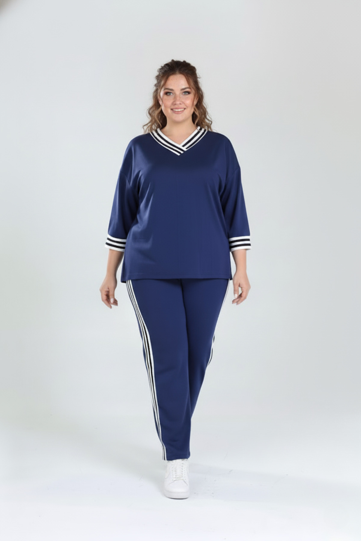 Talvien Büyük Beden OŞHO Modal Kumaş Şeritli Takım | Spor Şık Rahat Eşofman Seti M-6XL