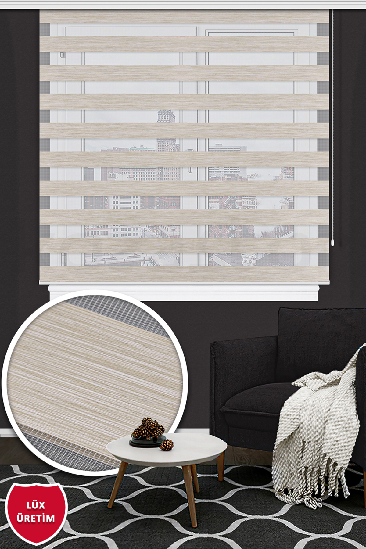 Kozastor Zebra Stor Perde Bej Lüx Kalite 125 V02