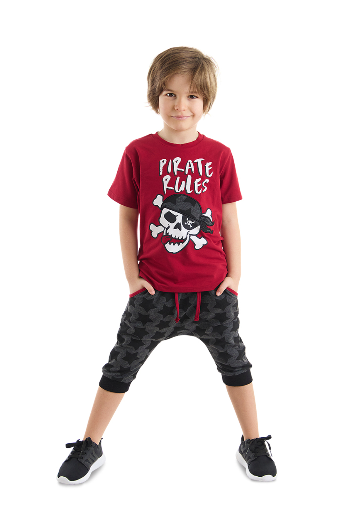 ست تی‌شرت و شلوارک کاپری پسرانه طرح Pirate Rule