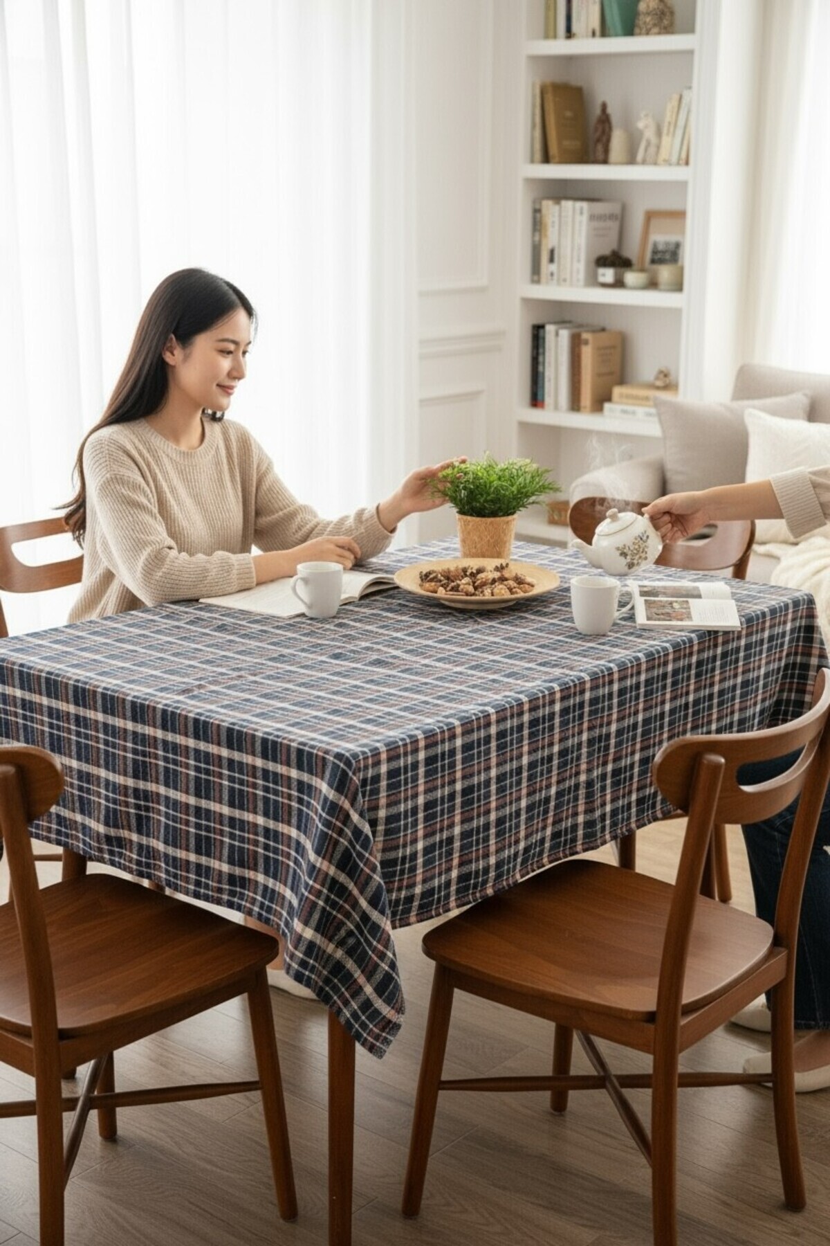 Pamuk Ekose Masa Örtüsü, Kolay Temizlenebilir, Mutfak, Salon ve Balkon Kullanımına Uygun 140x200 cm.