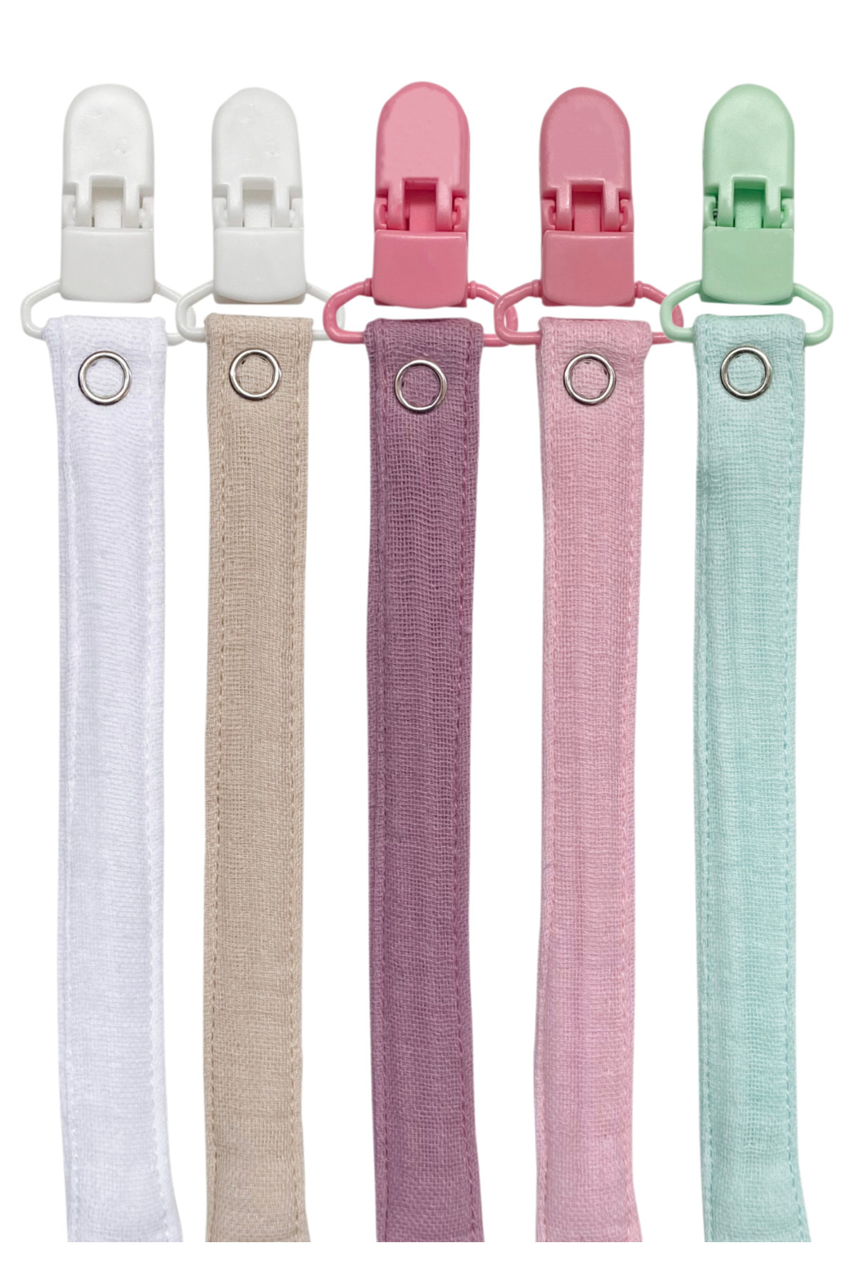 Joyous Mom Kids 5'li Yıkanabilir Renkli Emzik Askısı Emzik Zinciri %100 Pamuk (5 Askı 5 Klips) fotoğrafı 3 (önizleme)