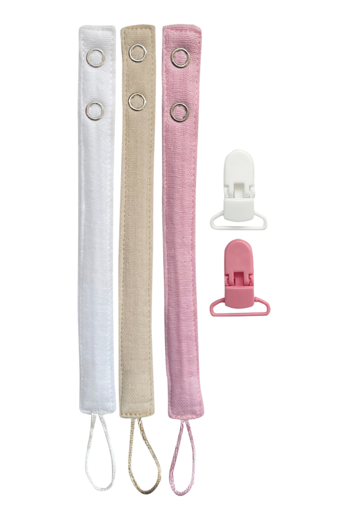 Joyous Mom Kids 3'lü Pamuk Müslin Bebek Emzik Askısı 2 Plastik Klips Kolay Açılır Emzik Tutacağı /emzik Zinciri fotoğrafı 2 (önizleme)