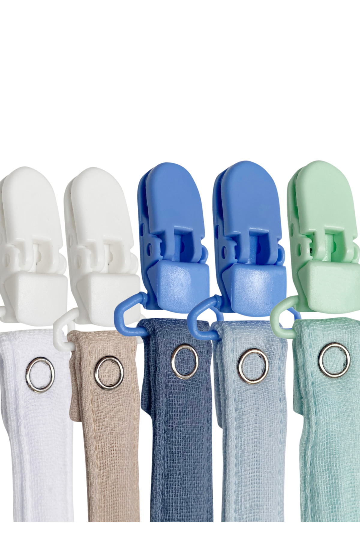 Joyous Mom Kids 5'li Yıkanabilir Renkli Emzik Askısı Emzik Zinciri %100 Pamuk (5 Askı 5 Klips) fotoğrafı 4 (önizleme)