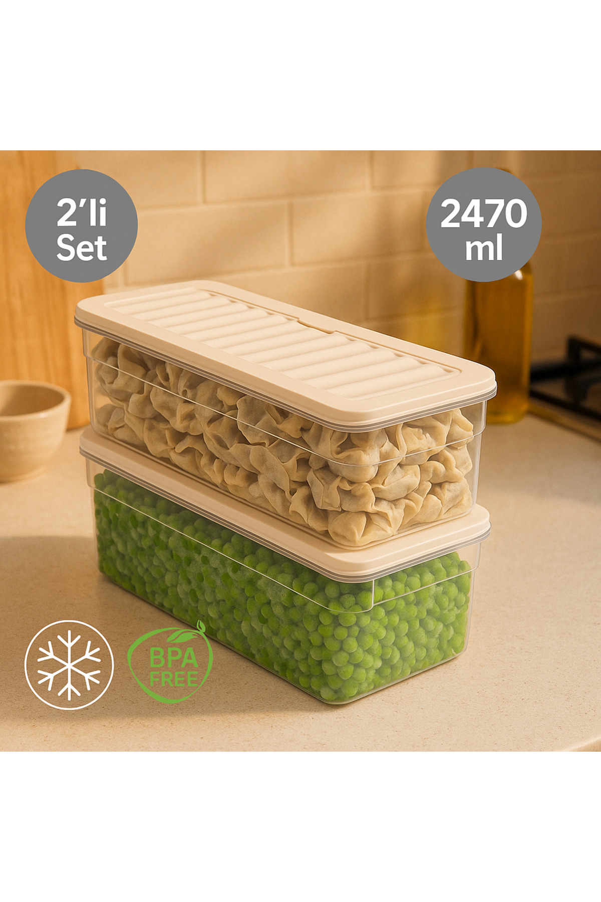 Nesto Home 2'Lİ Set Derin 2470 ml Buzdolabı Düzenleyici Buzluk Ve Mikrodalga Saklama Kabı 2x2470