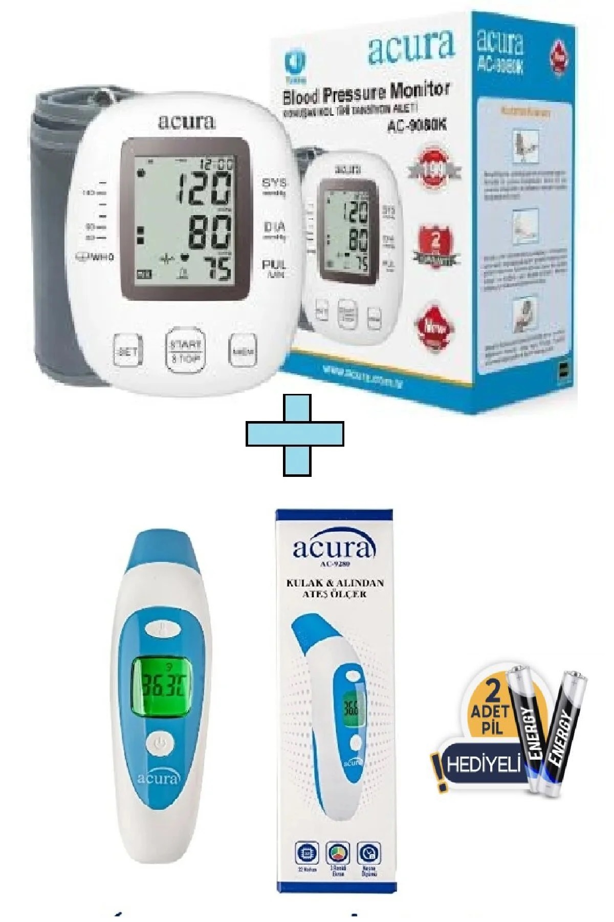 Acura AC-9080K Konuşan Koldan Tansiyon Aleti + Çanta+PİL HEDİYELİ AC-9280 Kulaktan & Alından Ateş Ölçer