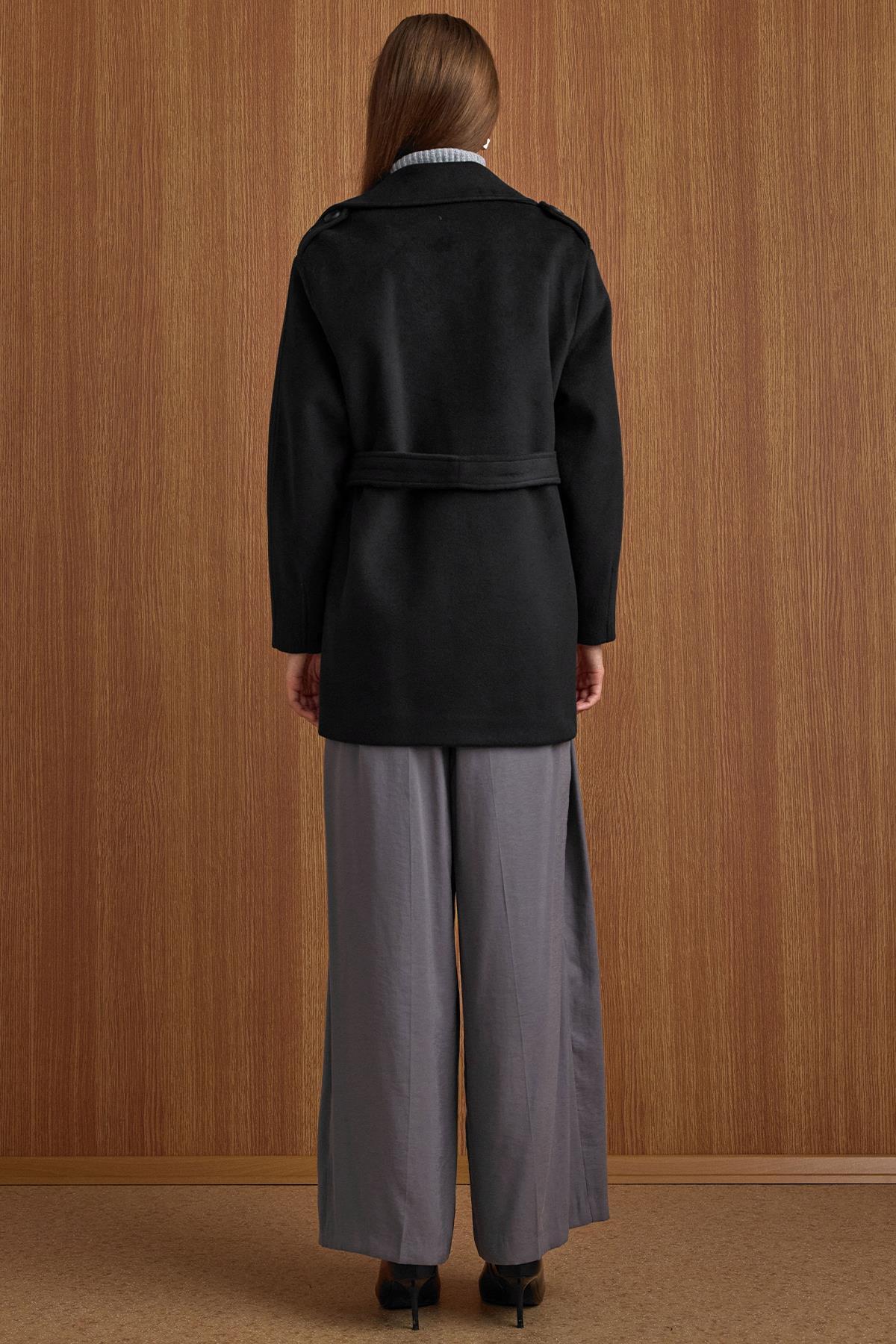 Olcay  Apolet Detaylı Oversize Kısa Kaban SİYAH 3149 - Görsel 7