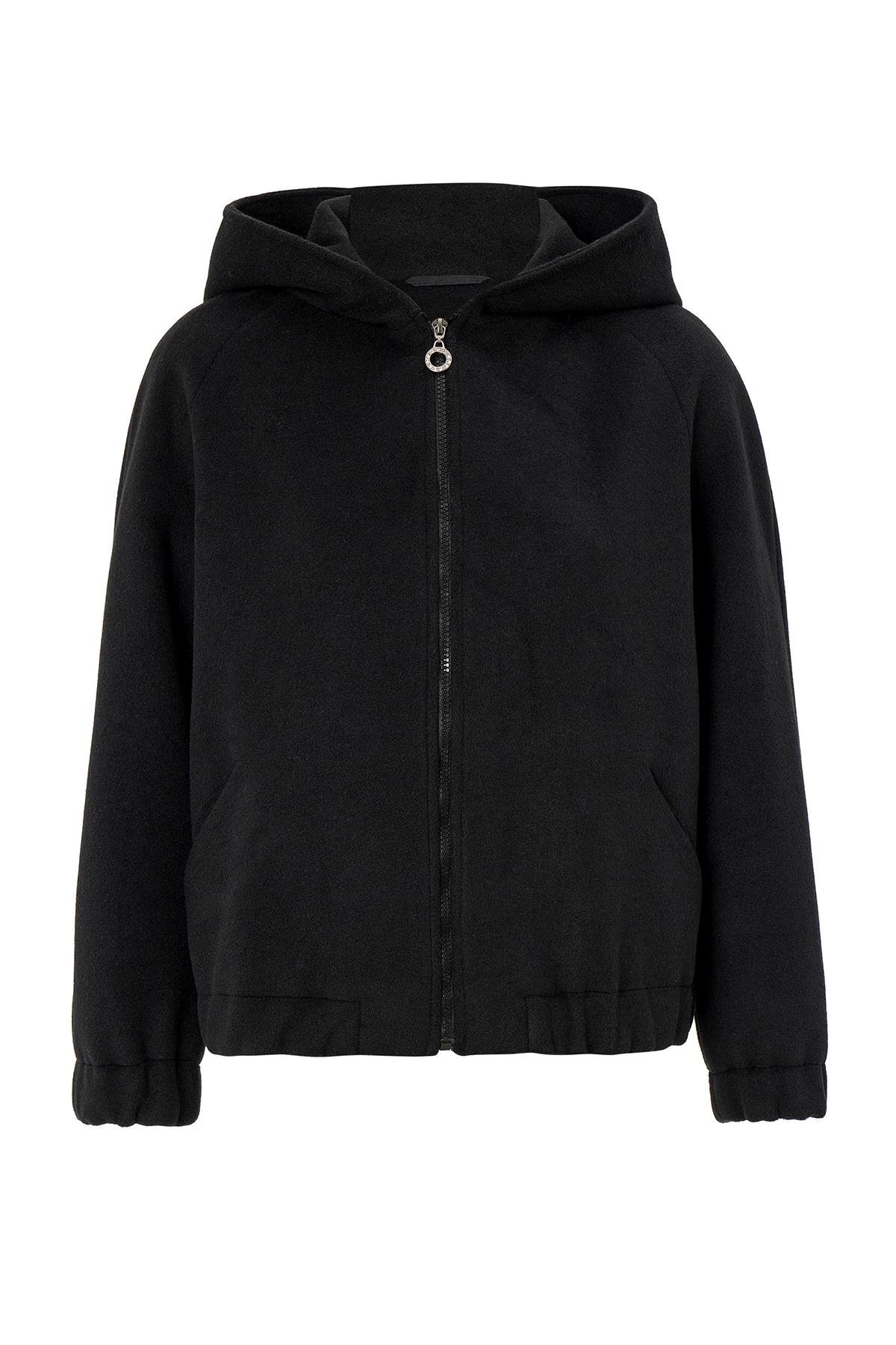 Olcay  Kapüşonlu Beli Lastikli Oversize Kısa Kaban SİYAH 3162 - Görsel 3