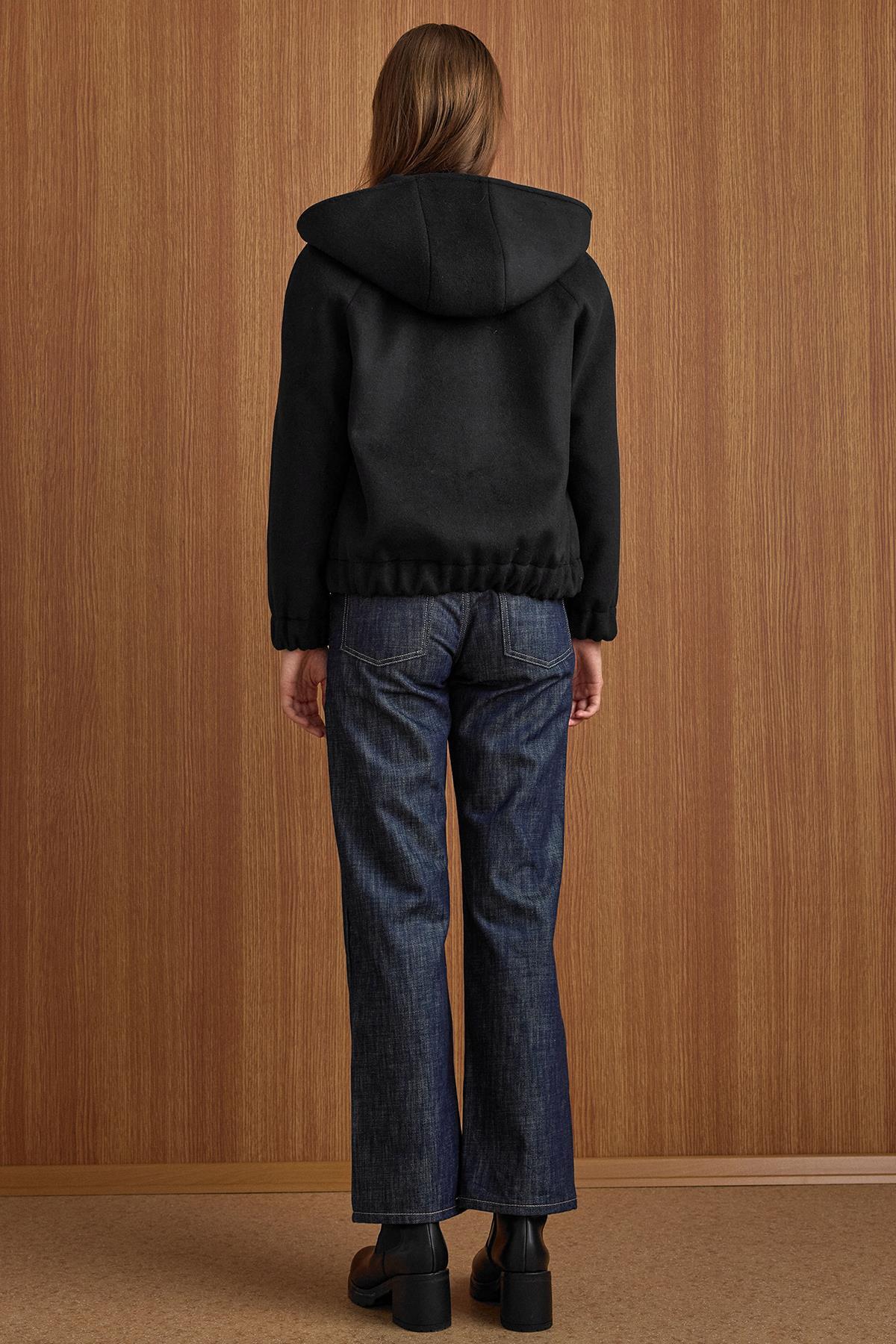 Olcay  Kapüşonlu Beli Lastikli Oversize Kısa Kaban SİYAH 3162 - Görsel 7