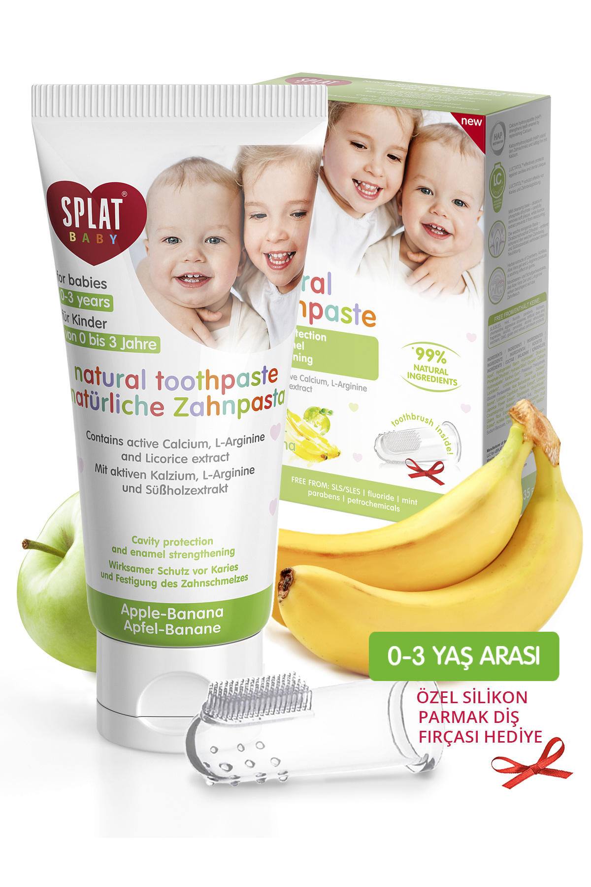 Splat Baby Apple & Banana 0-3 Yaş Diş Macunu 40 ml + Parmak Diş Fırçası