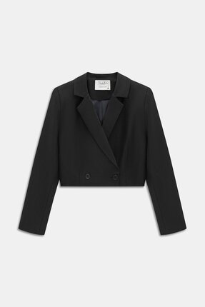 Saade Siyah Kruvaze Crop Blazer Ceket