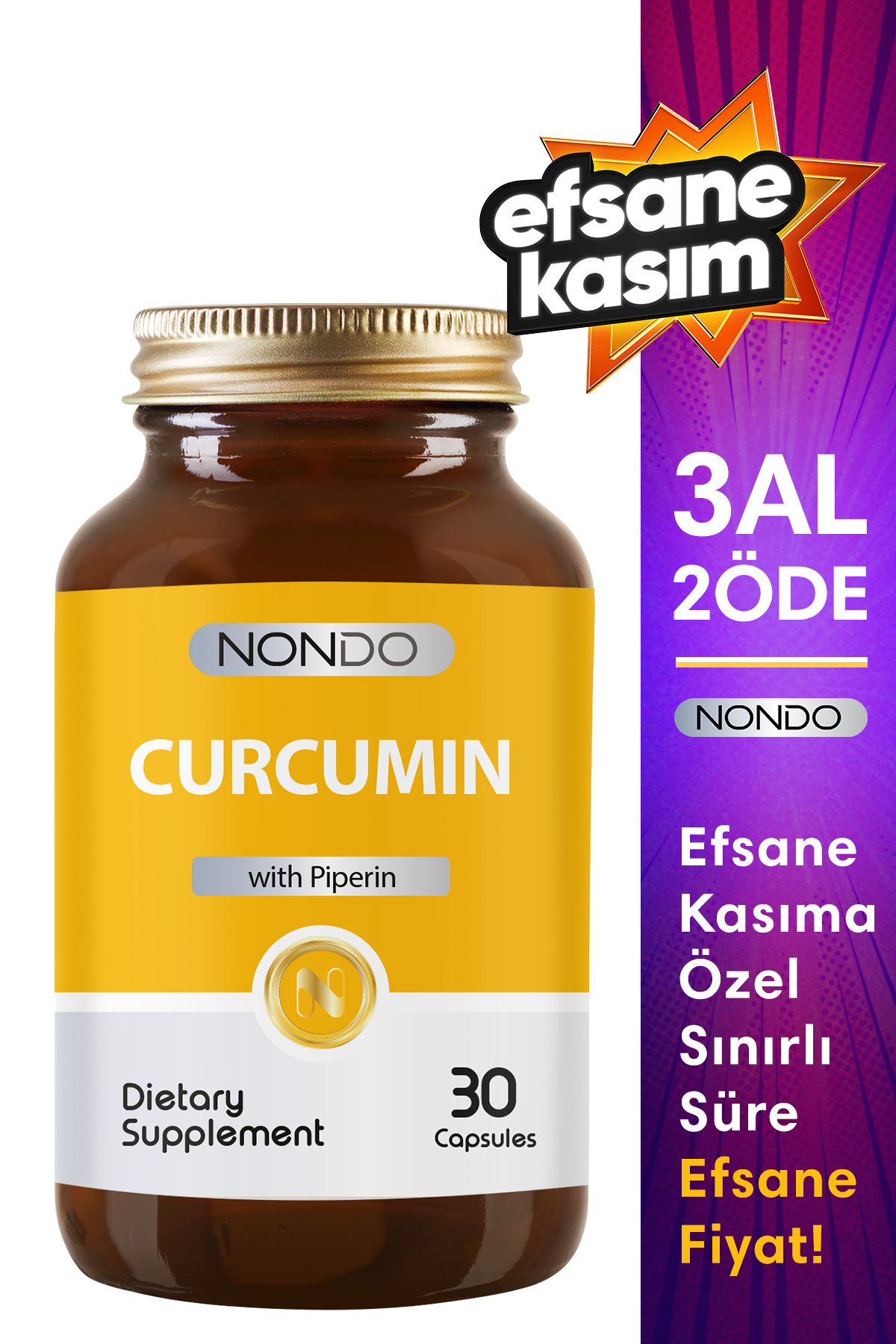 Nondo Kurkumin Zerdaçal Ekstresi 30 Kapsül ( Curcumin Piperin )