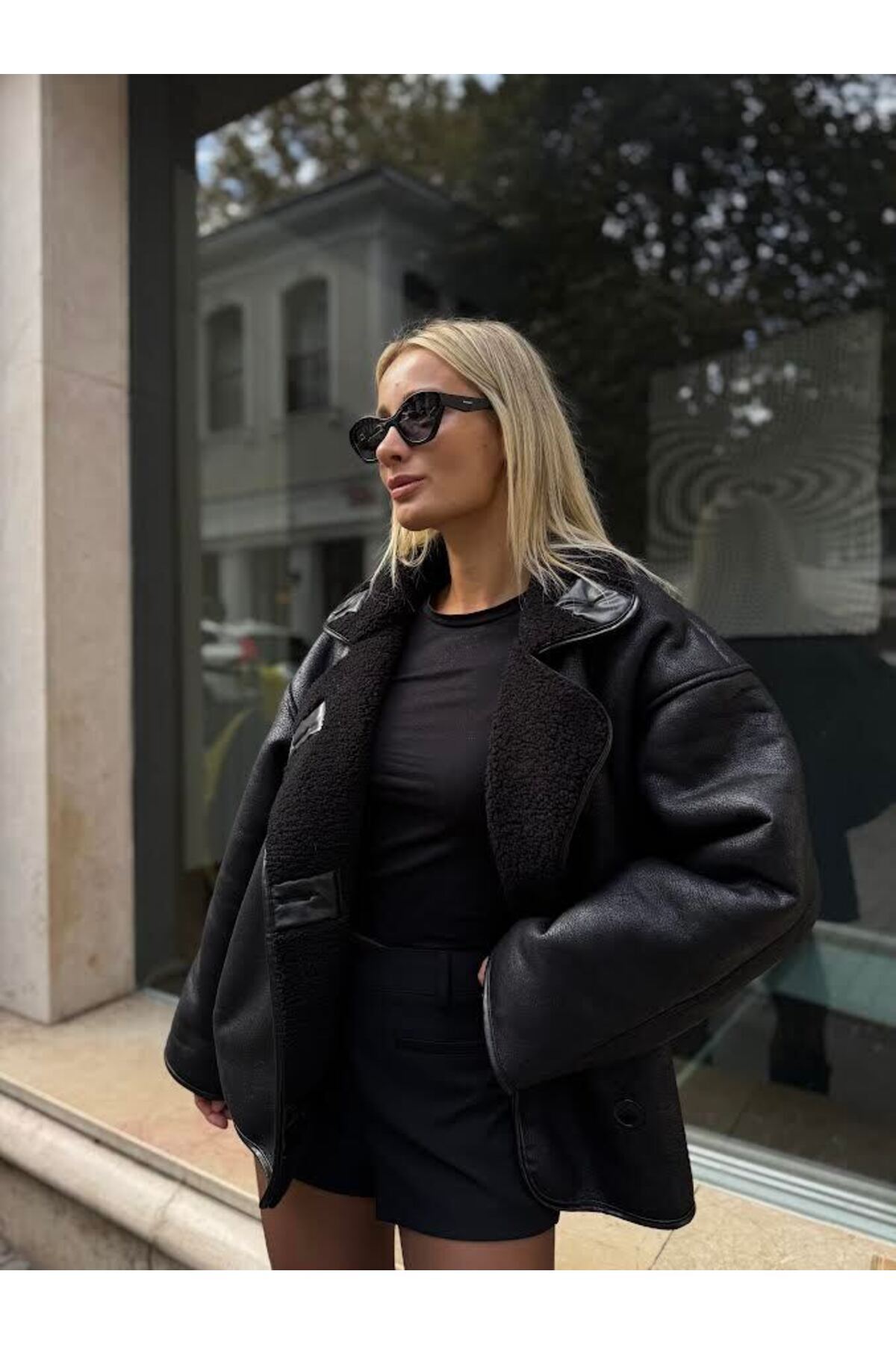 NET OF NOT Else Siyah Dokulu Süet Içi Peluşlu Oversize Zr Model Mont görsel 3
