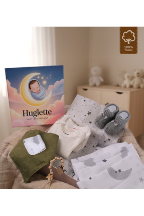 Huglette Hera - Yenidoğan Unisex Hediye Seti – Müslin Örtü + Body + Patik + E...