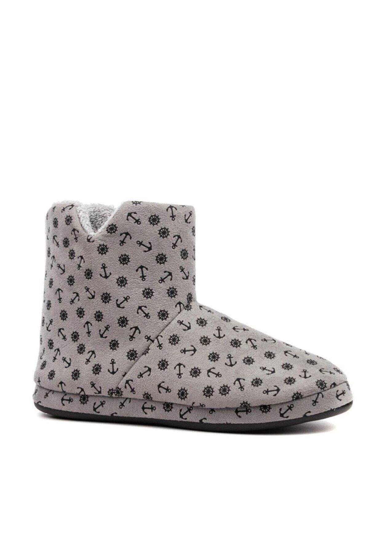 Genel Markalar Redplay Erkek Kışlık Ev Botu Siyah Gri Çapa Desen Panduf Çapalı Ev Botu