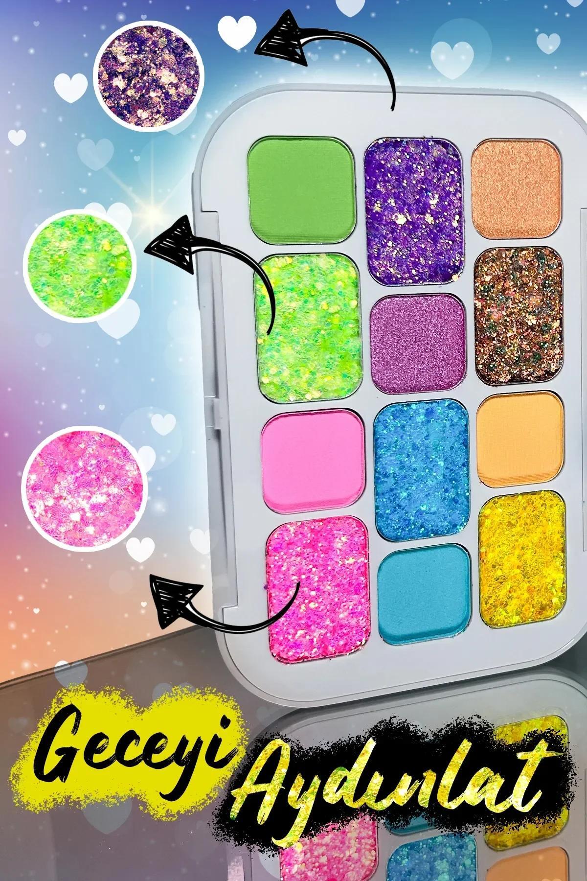 Glitter Beauty Set – 12’li Far Paleti No:04 + Lip Oil Pink (Işıltılı Kombin) — no:4 — تصویر 3 از 3