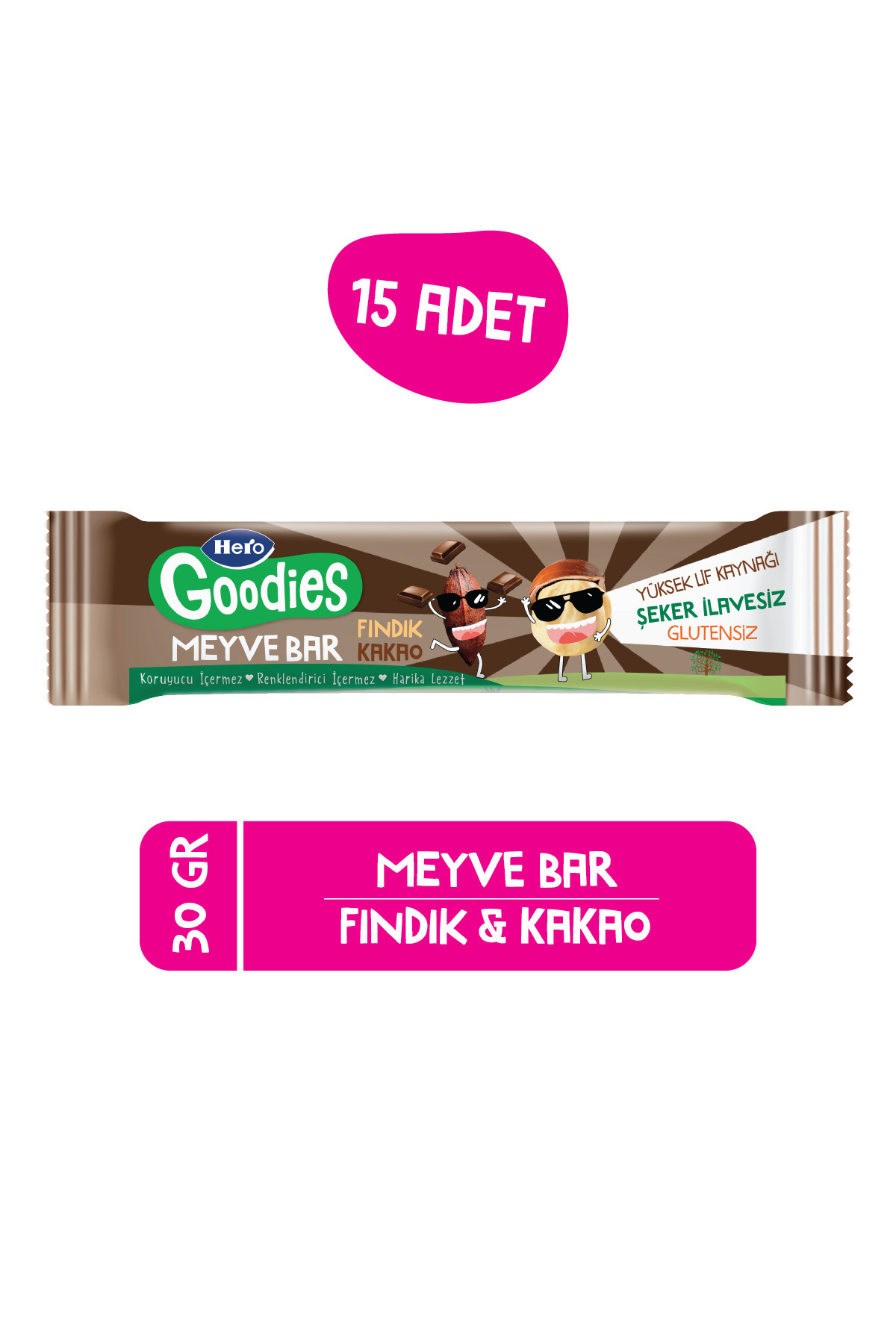 Hero Goodies Fındık Kakao Meyve Bar 30g X15