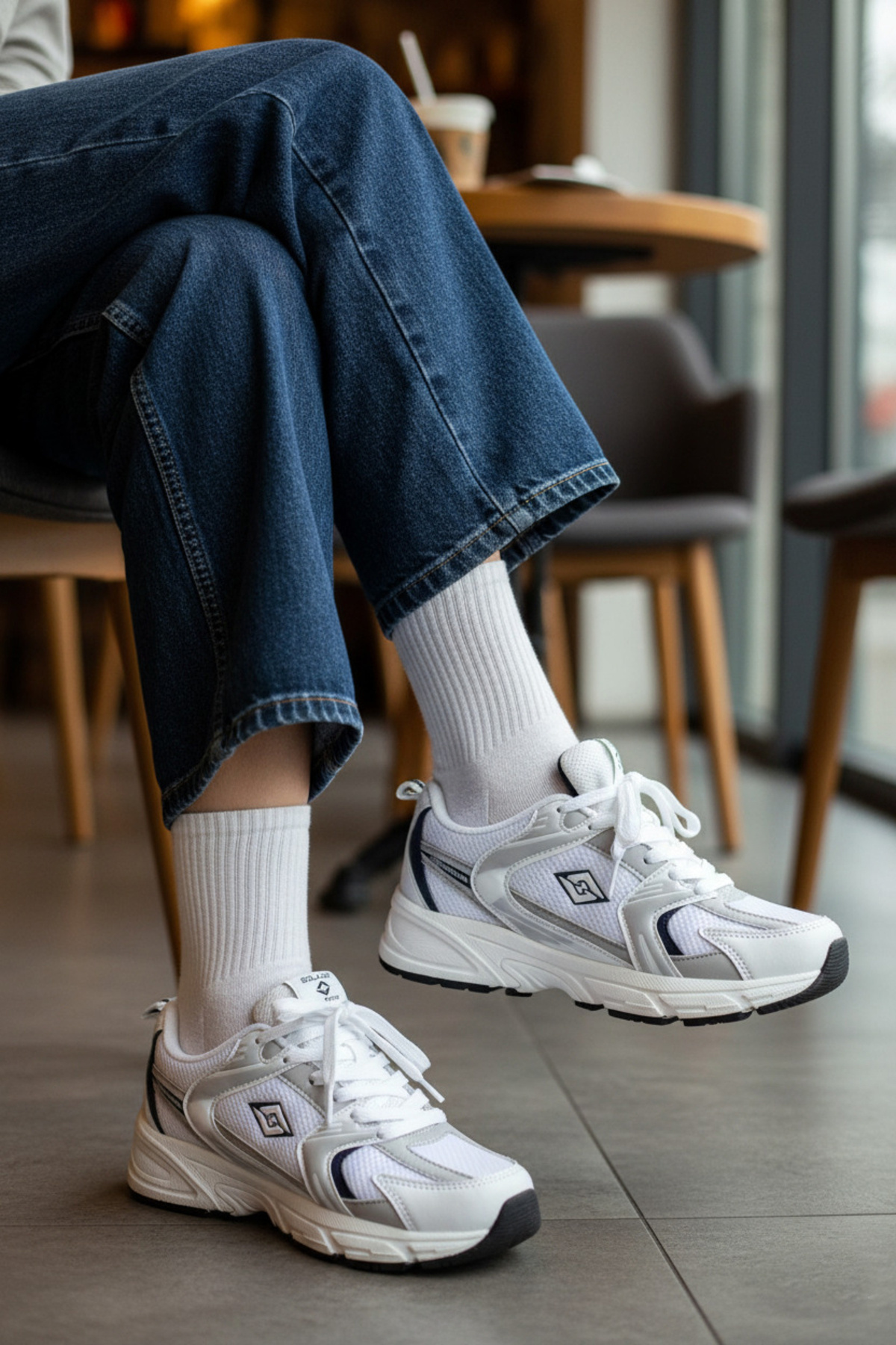 Vojo New Memory Taban Rahat Hafif Beyaz Lacivert Unisex Sneakers Spor Ayakkabı