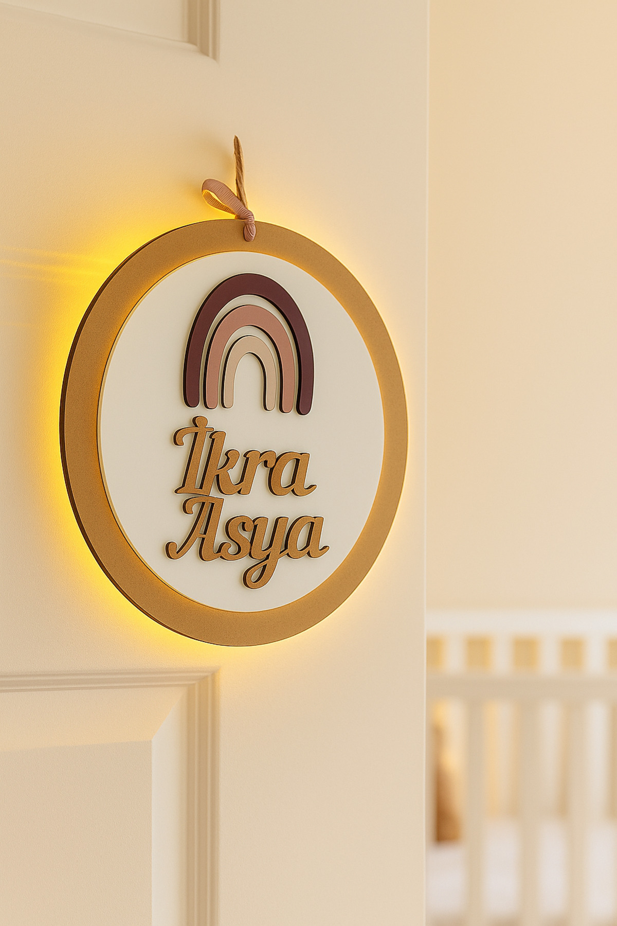 ARSERGROUP Kişiye Özel Rainbow Işıklı Bebek Ve Çocuk Odası Kapı Süsü Ahşap Isimlik Bebek Kapı Süsü fotoğrafı 4 (önizleme)
