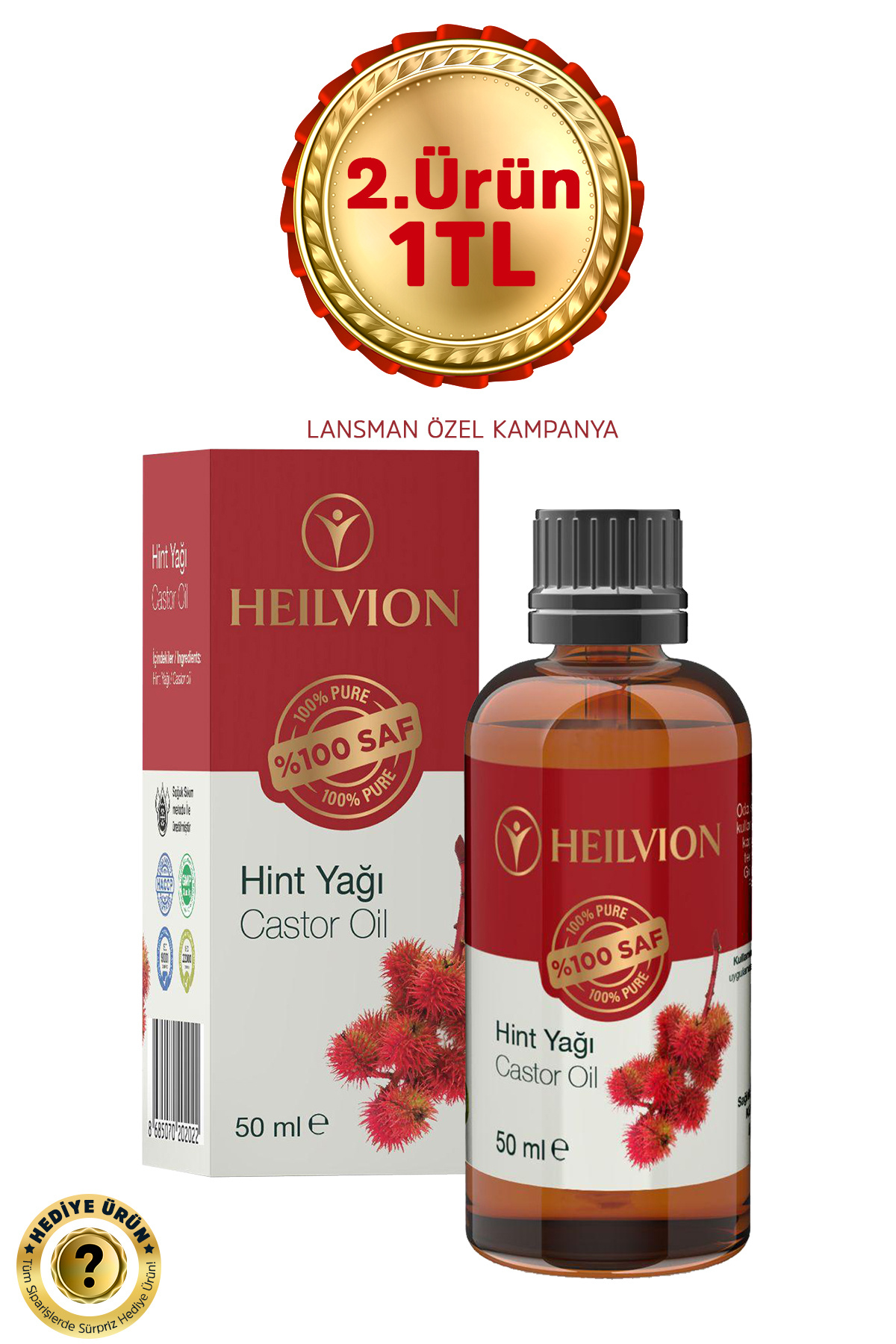 HEILVION Hint Yağı %100 Saf ve Doğal Soğuk Sıkım 50 ML Saç & Cilt Bakım Yağı, Kaş & Kirpik Doğal Destek