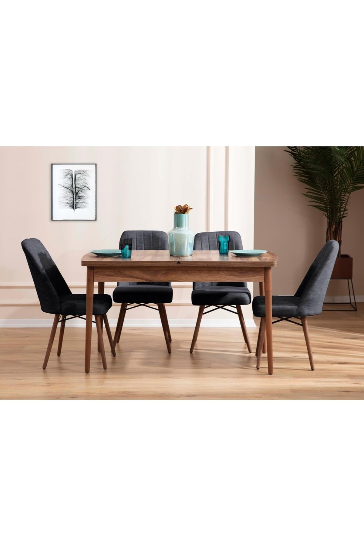 Kitchen Table Set | Pop-up Table Chair Set for 4 | Dining Table | Table Set - Anthracite