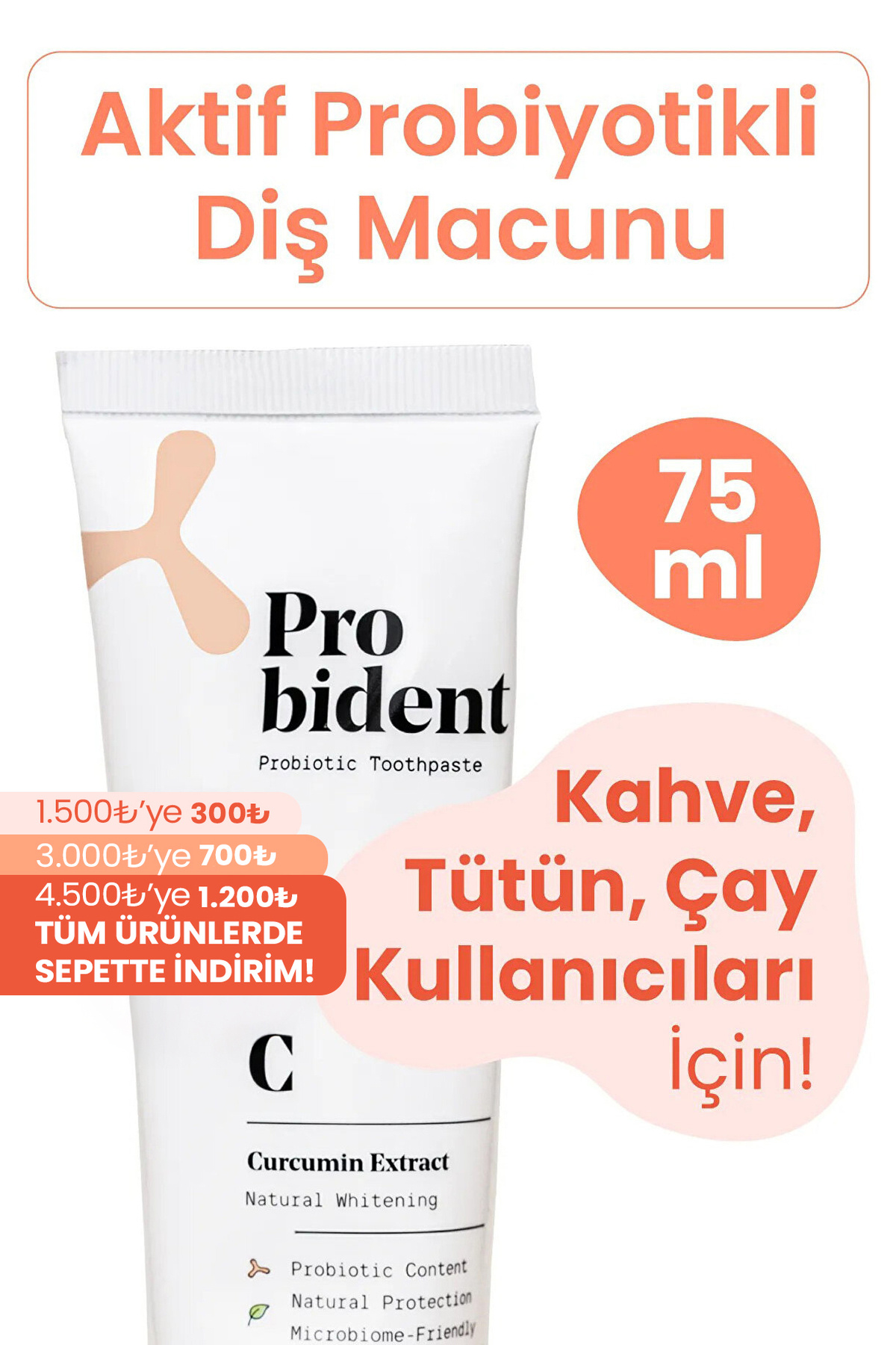 Probident Aktif Probiyotik Doğal Florürsüz Diş Macunu Zerdeçal Özüt Ilaveli Doğal Beyazlık