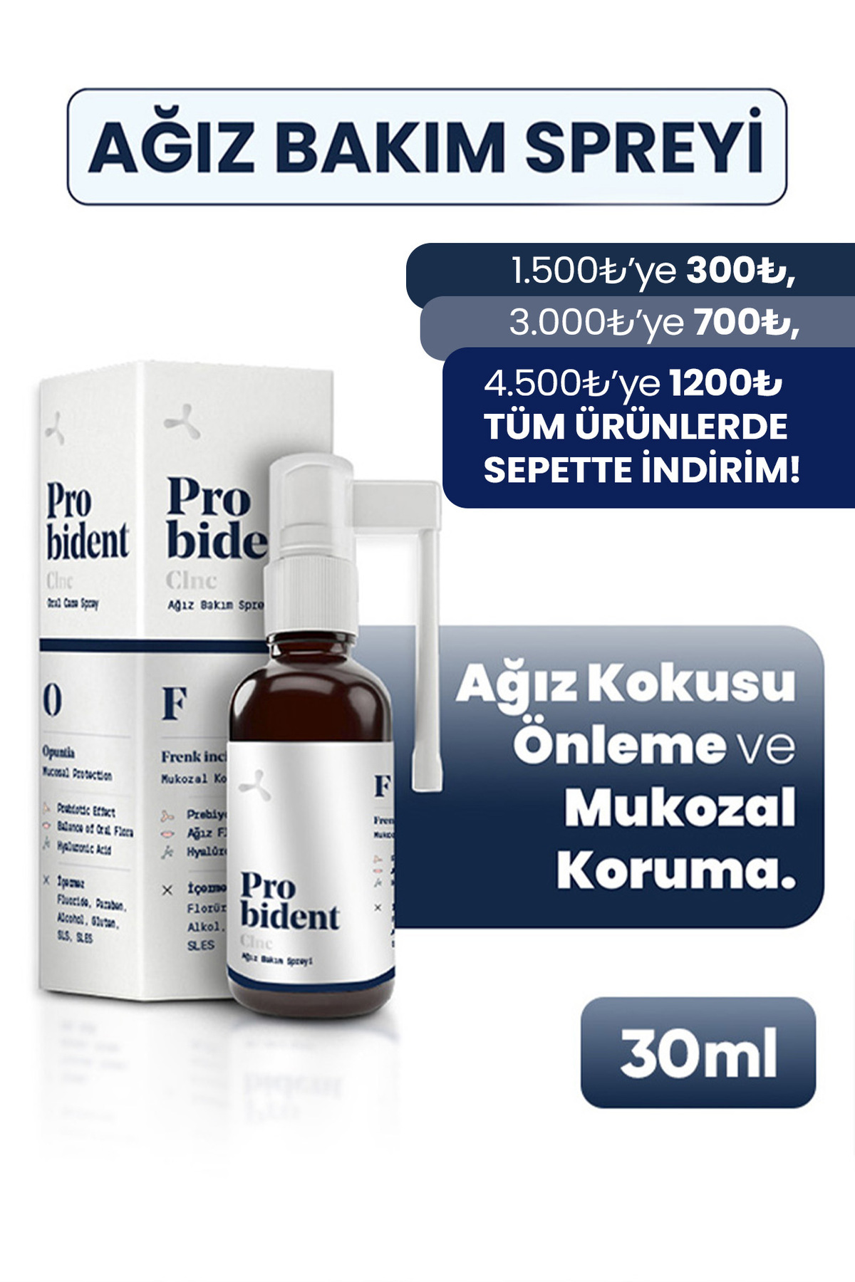 Probident Clinic Onarıcı Hyalüronik Asit içeren Ağız Bakım Spreyi İmplant-Ağız Yaraları için