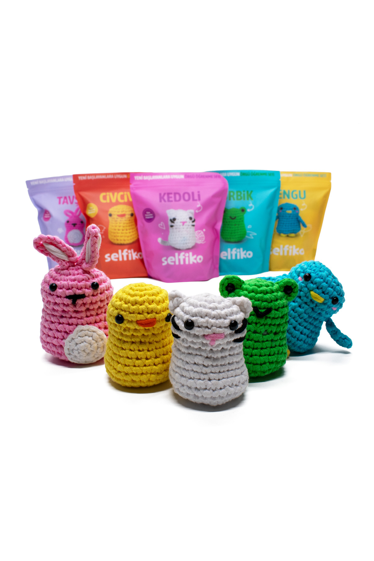 selfiko Örgü Öğrenme Kitleri En Kolay 5'li | Yeni Başlayanlar İçin Videolu Tığ Amigurumi Örgü Seti