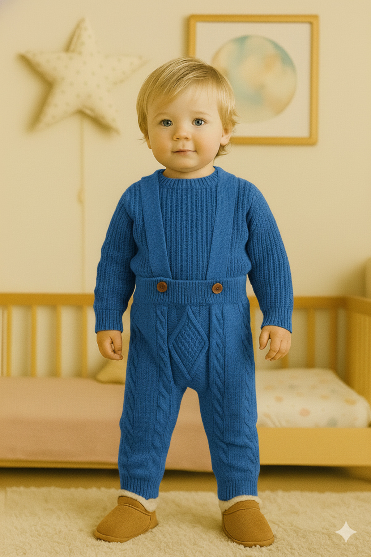 Nimini Kids Askılı Örgü Baklava Desenli Ayarlanabilir Askılı Unisex Bebek Salopet (0-2 yaş) fotoğrafı 2 (önizleme)