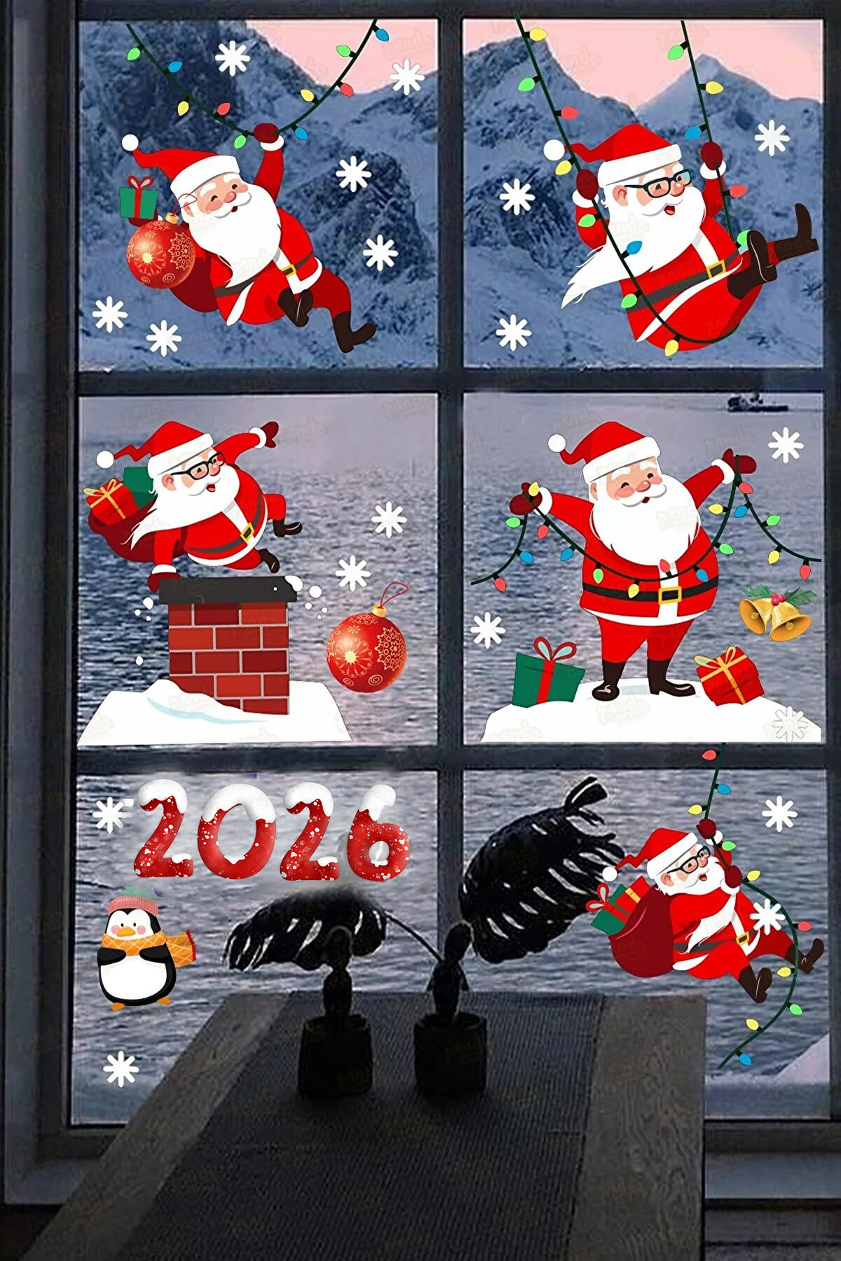 PANDA SOKAĞI Yılbaşı Sticker 2026 Yılbaşı Yeni Yıl Sevimli Noel Baba Ve Kar Taneleri Çocuk Bebek Odası fotoğrafı 3 (önizleme)